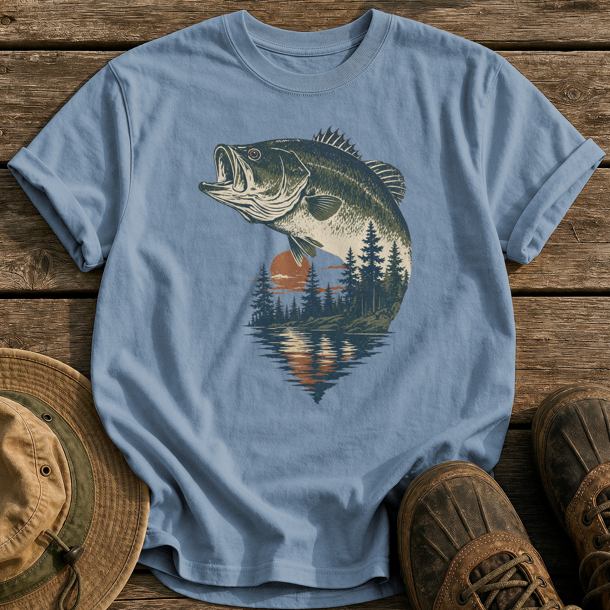 Bass & Pines At Dusk tee - Blue Jean - front