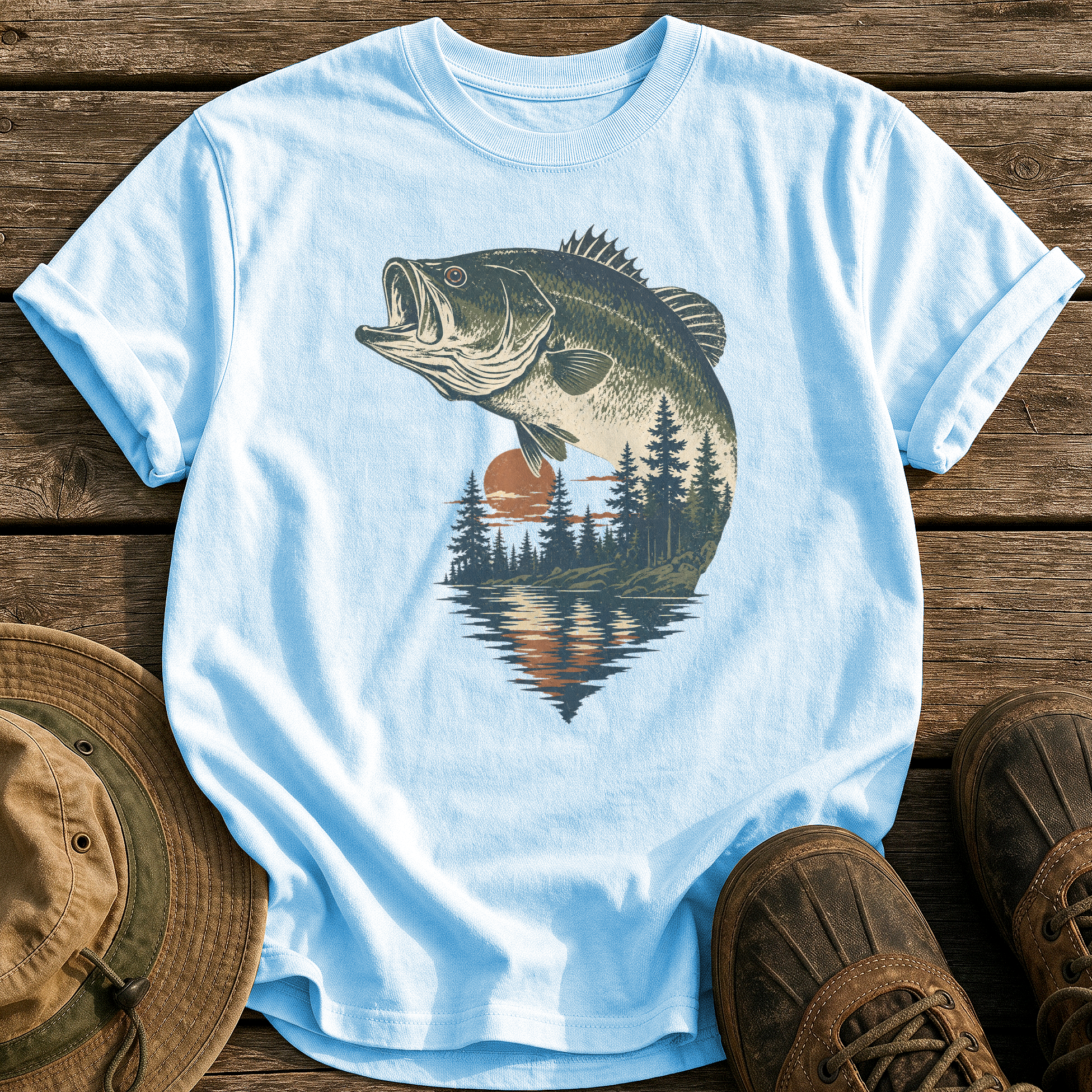 Bass & Pines At Dusk tee - Chambray - front