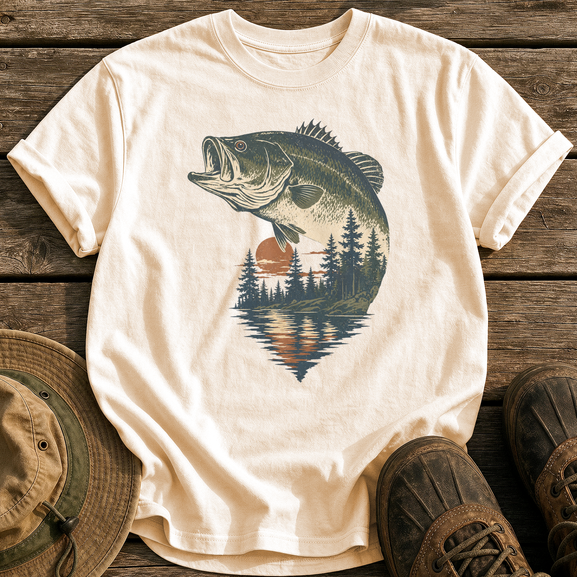 Bass & Pines At Dusk tee - Ivory - front