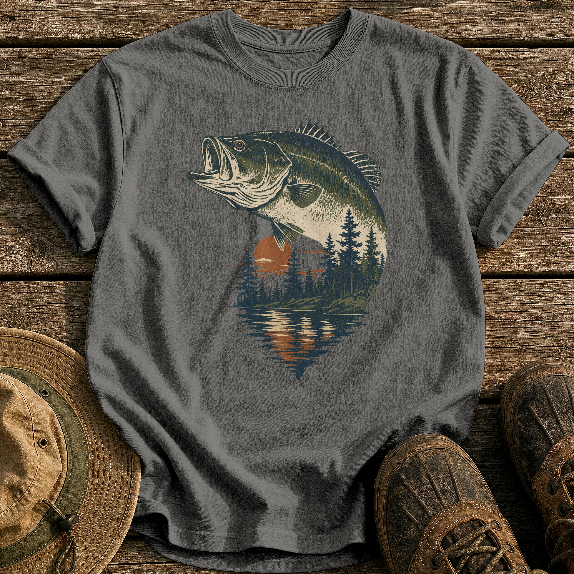 Bass & Pines At Dusk tee - Pepper - front