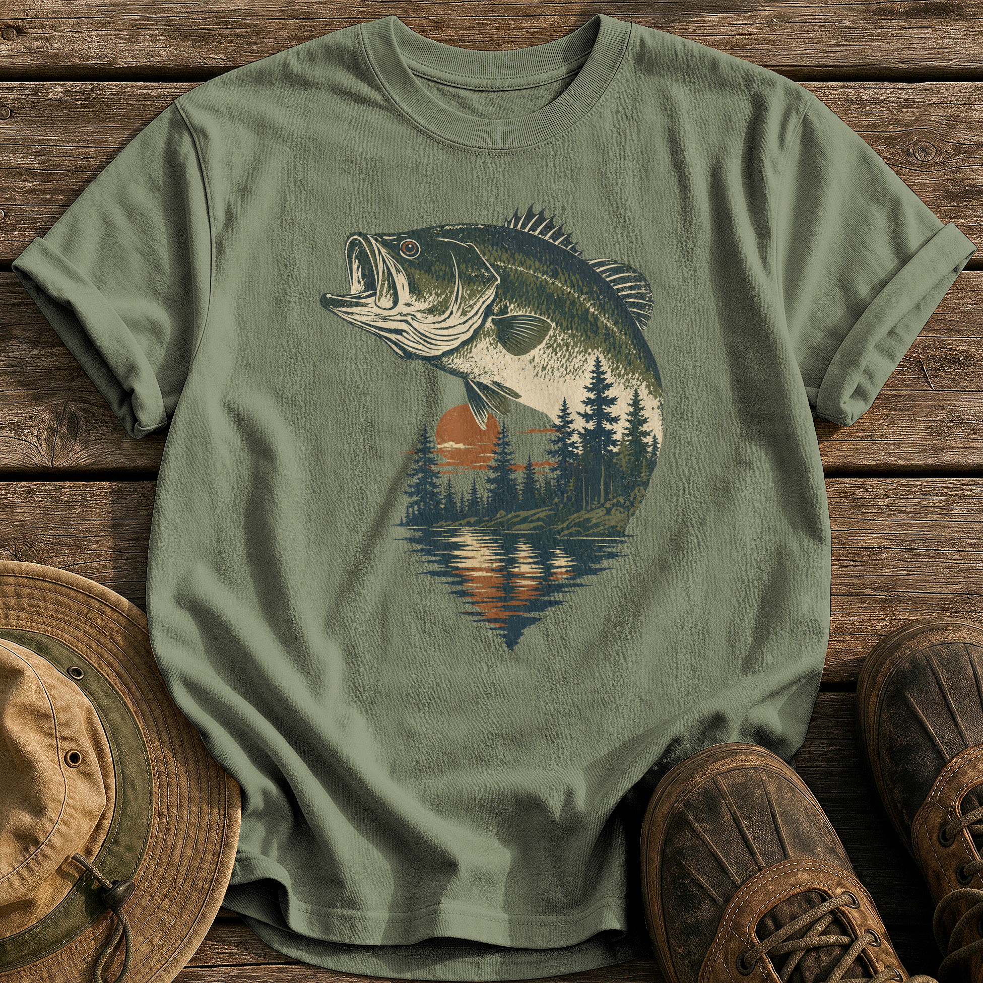 Bass & Pines At Dusk tee - Sage - front