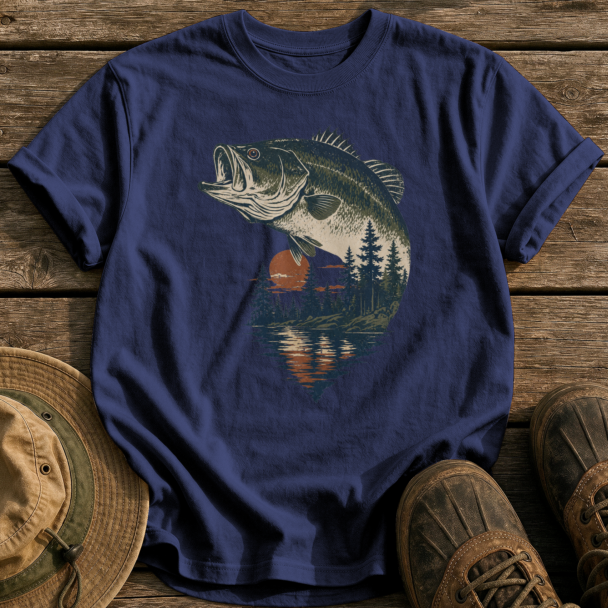 Bass & Pines At Dusk tee - True Navy - front