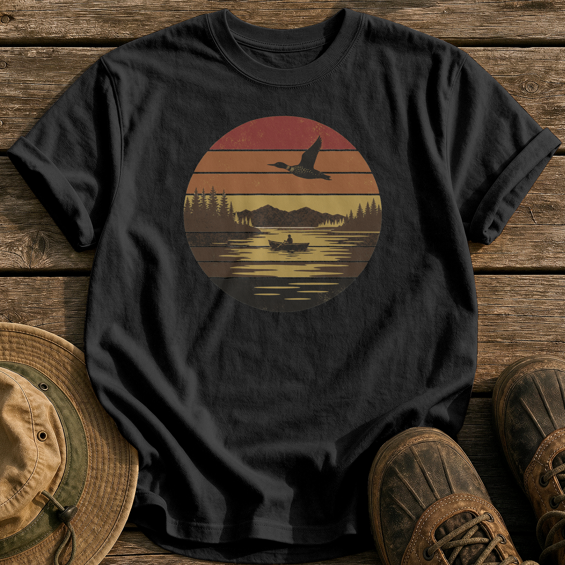 Vintage Sunset Lake tee - Black - front