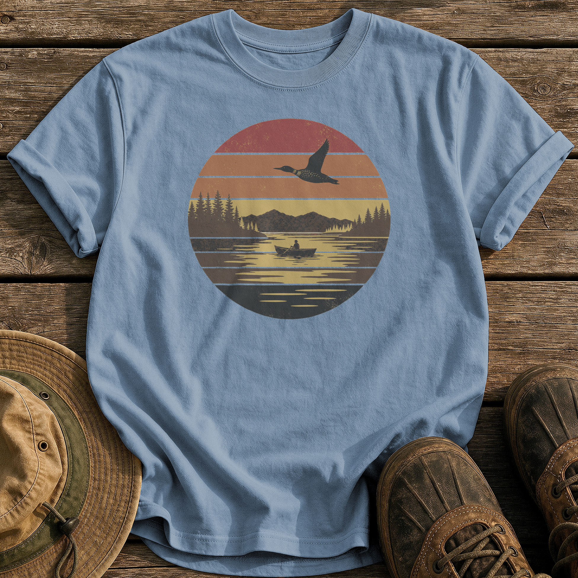 Vintage Sunset Lake tee - Blue Jean - front