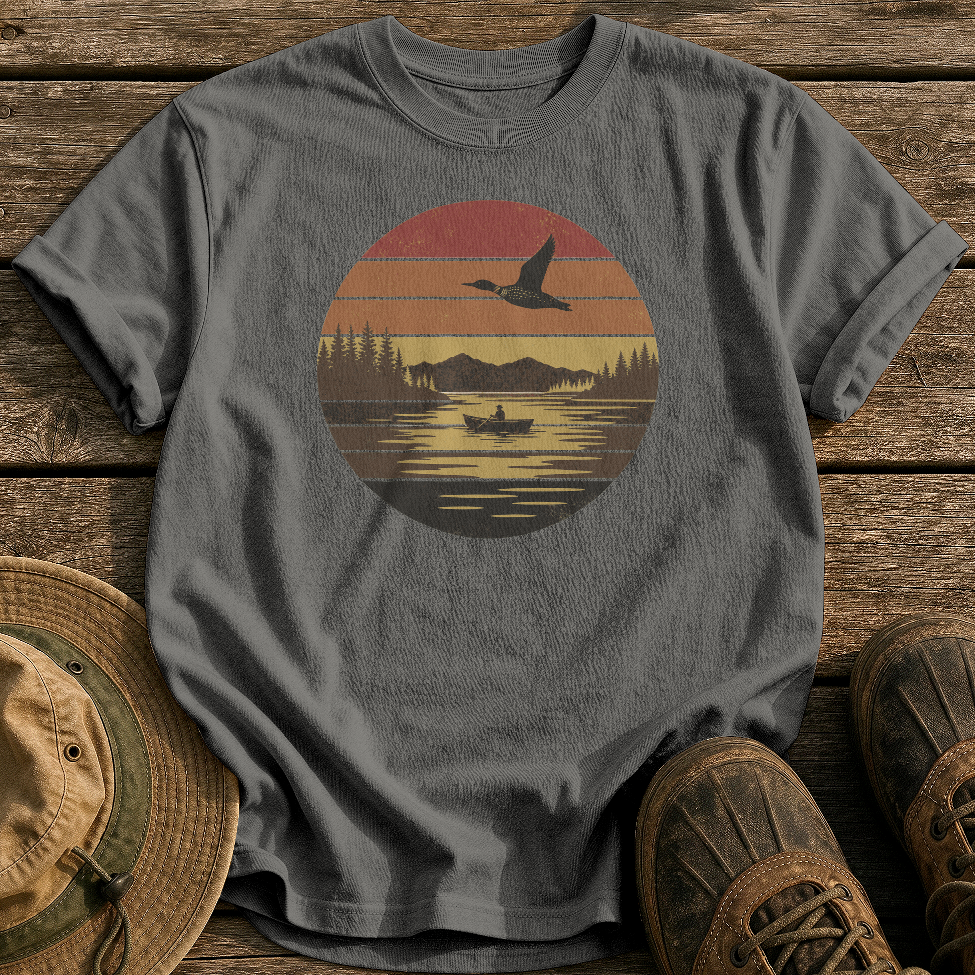 Vintage Sunset Lake tee - Pepper - front
