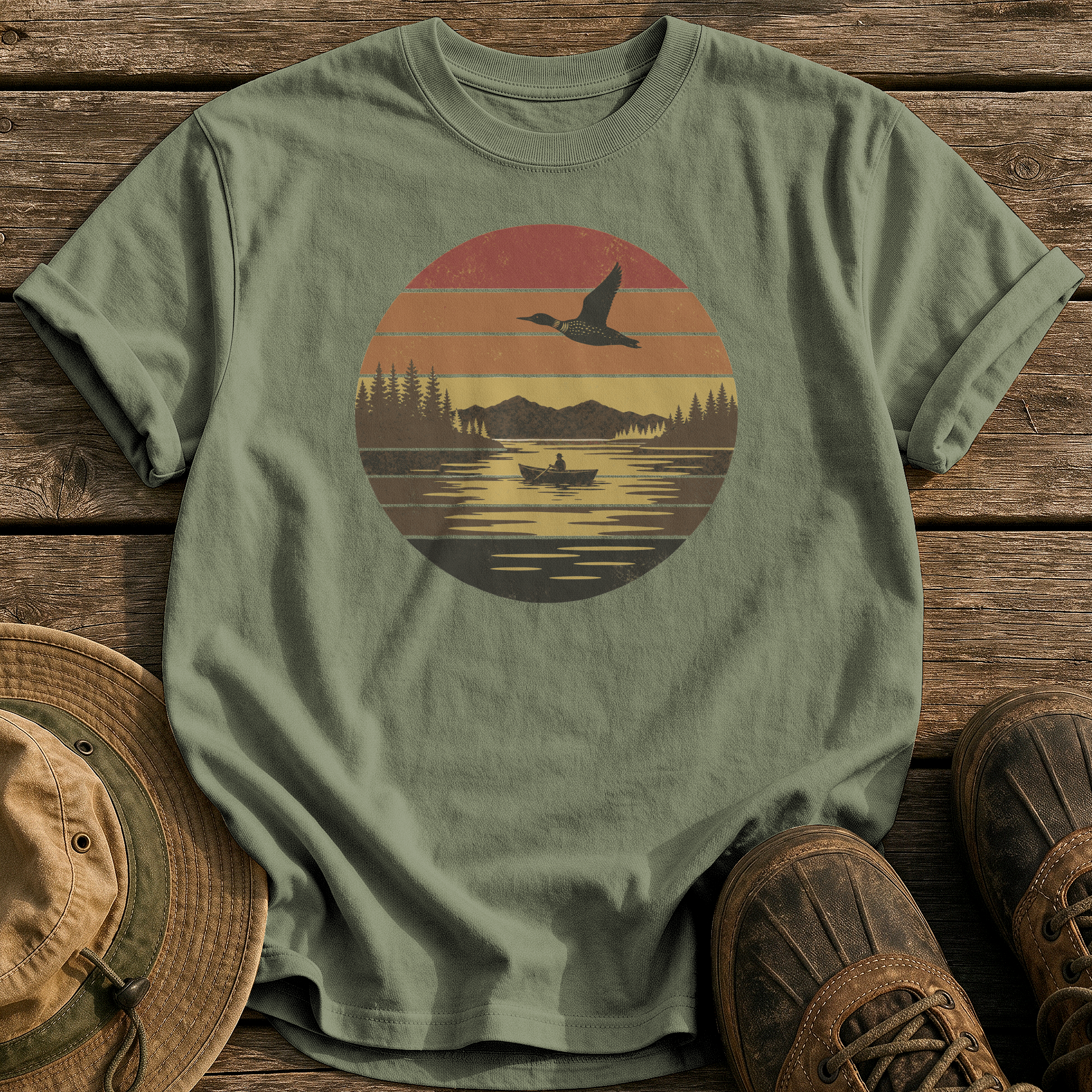 Vintage Sunset Lake tee - Sage - front