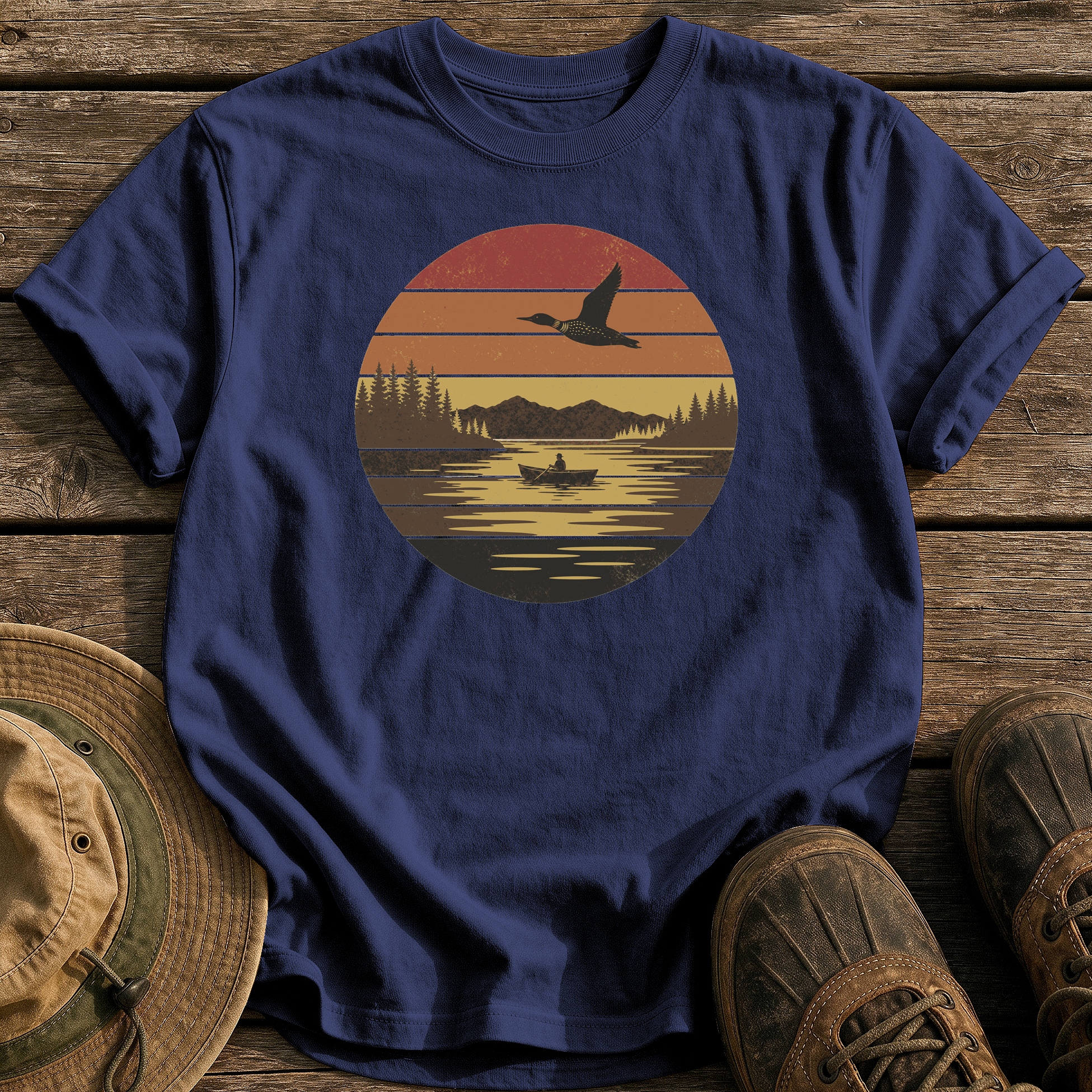 Vintage Sunset Lake tee - True Navy - front