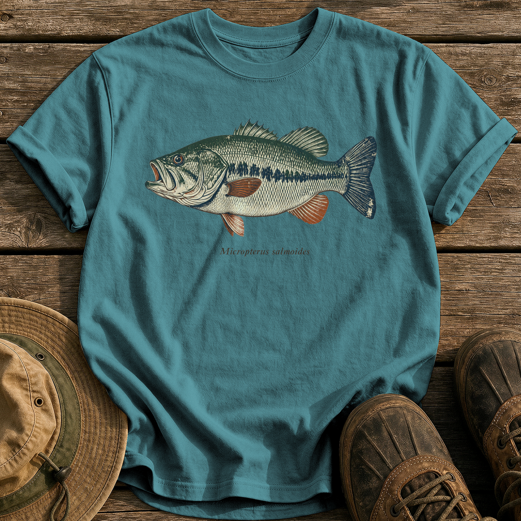 Micropterus Salmoides Largemouth tee - Blue Spruce - front