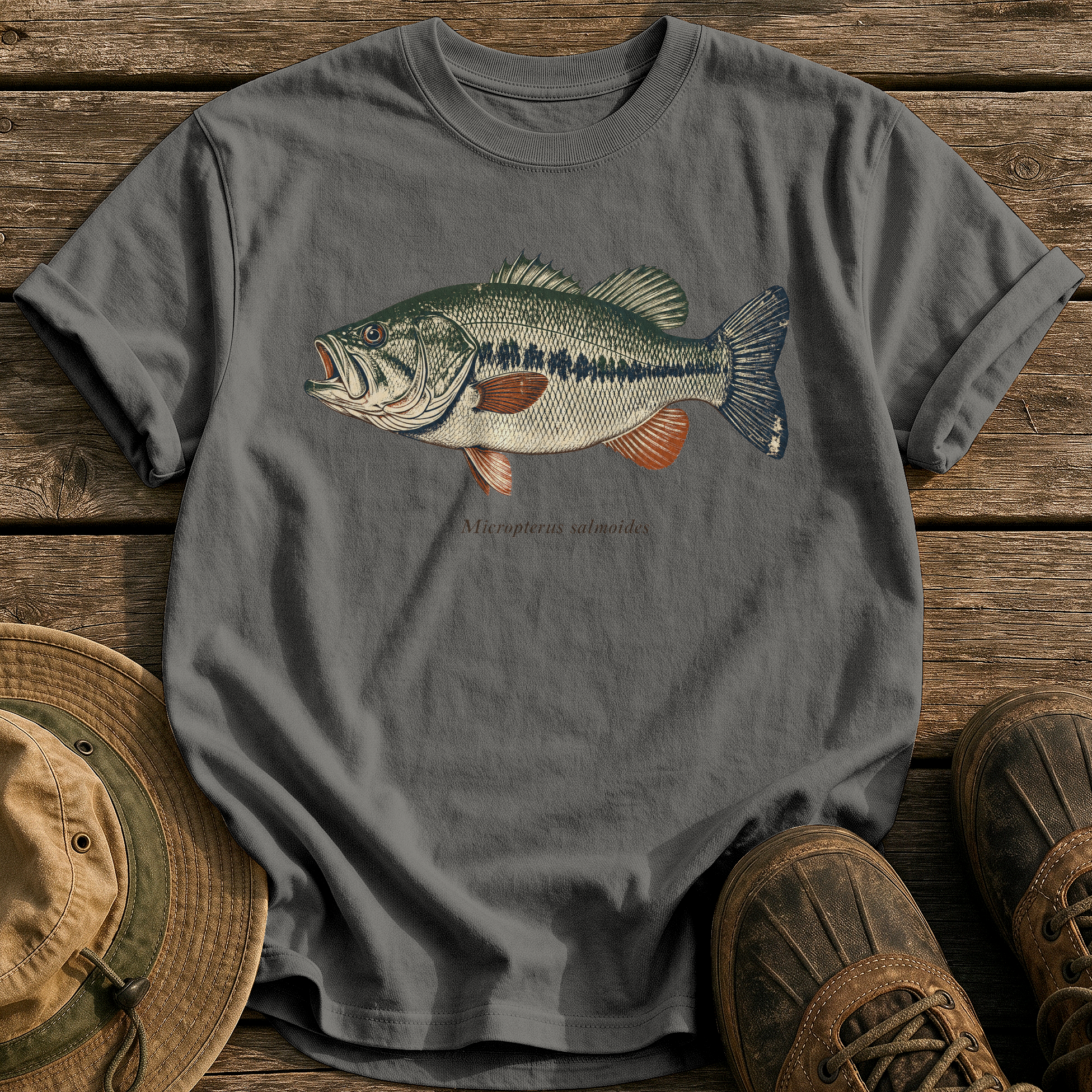 Micropterus Salmoides Largemouth tee - Pepper - front