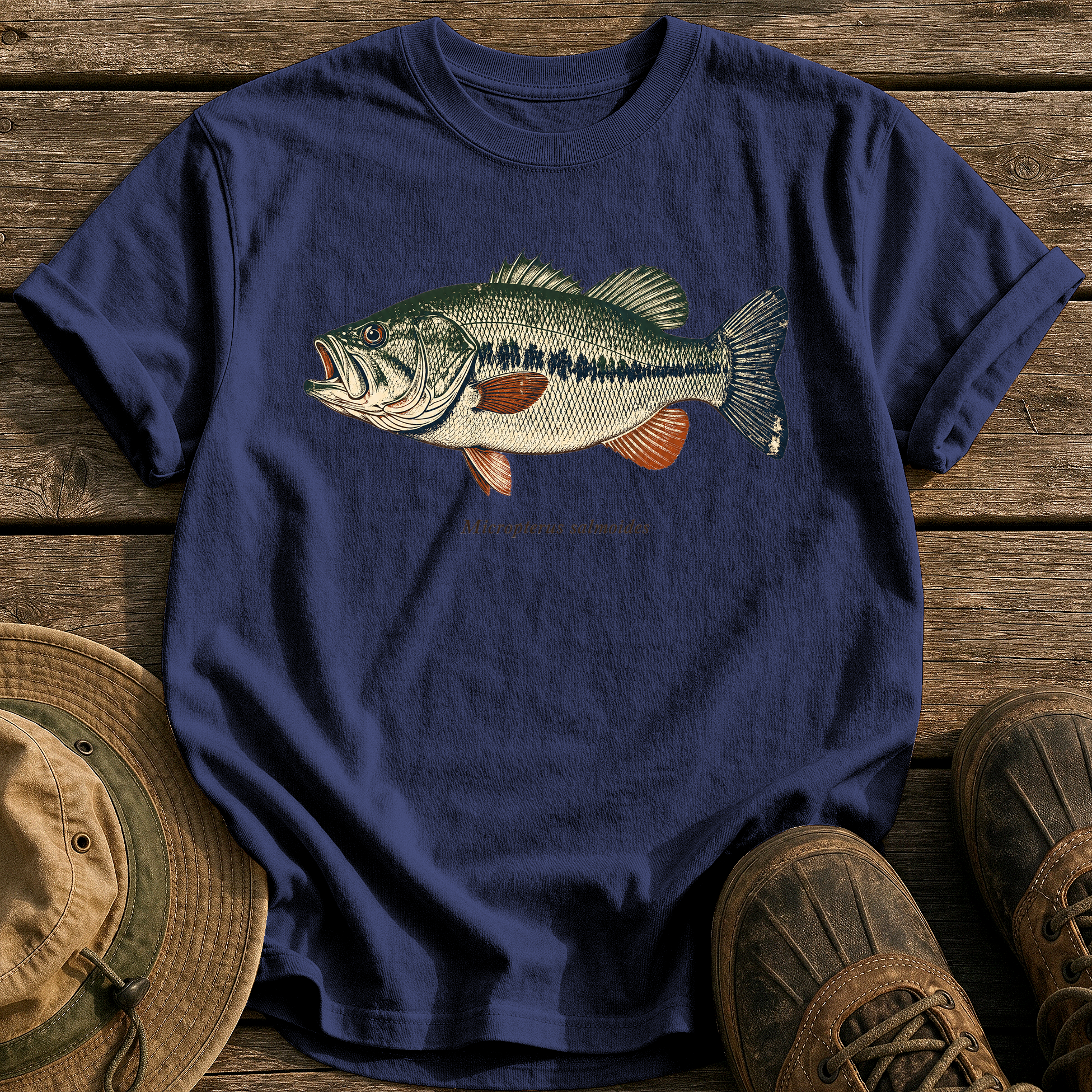 Micropterus Salmoides Largemouth tee - True Navy - front