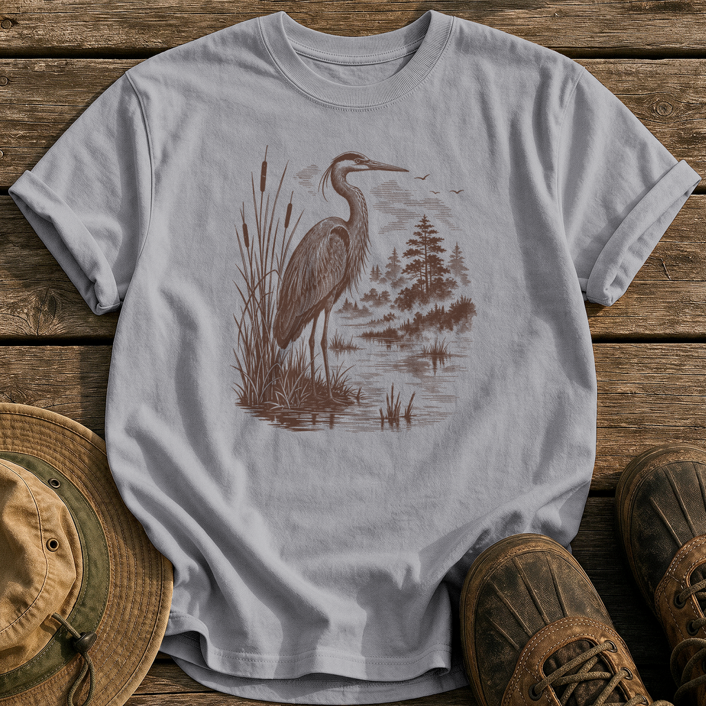 Heron at Dawn tee - Grey - front