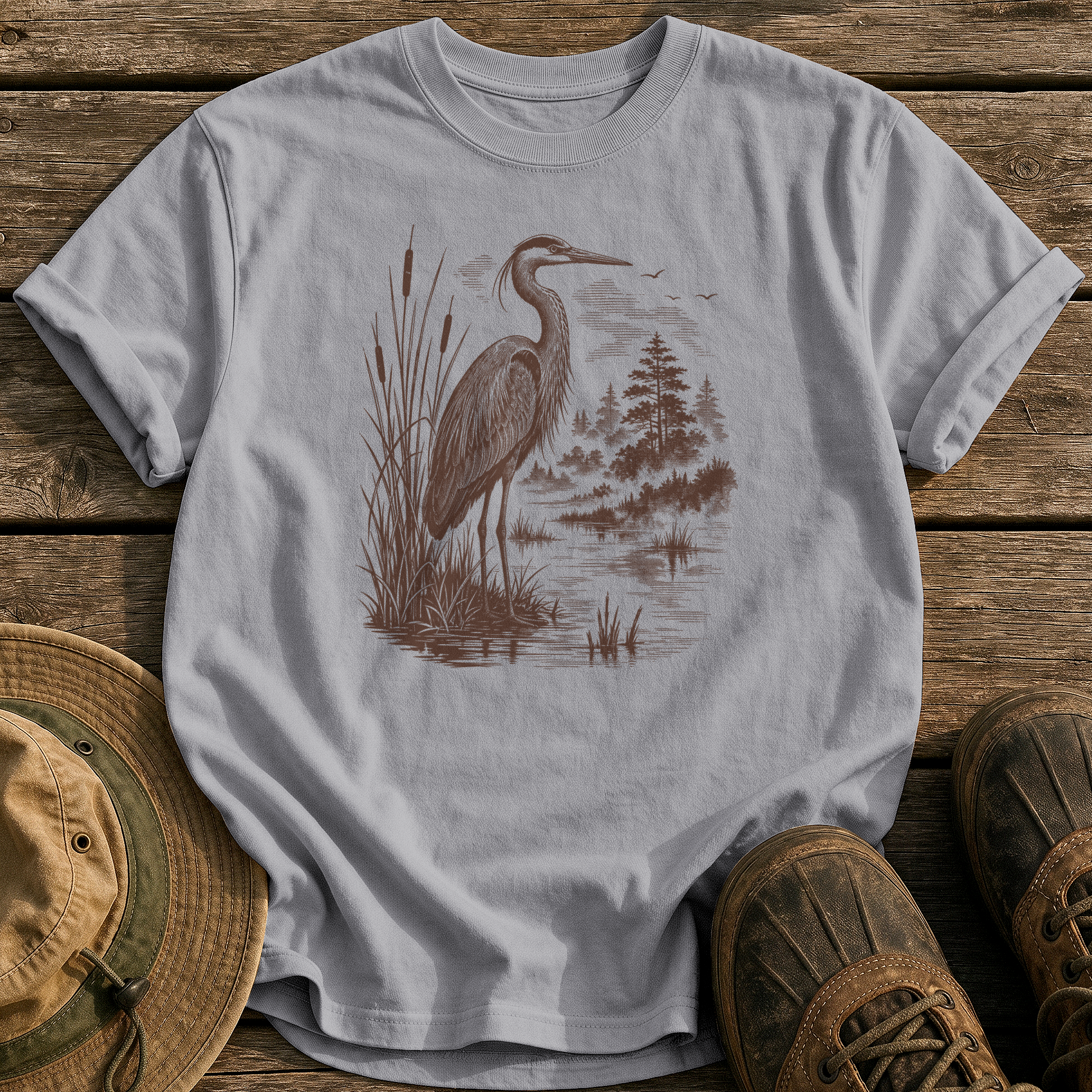 Heron at Dawn tee - Grey - front
