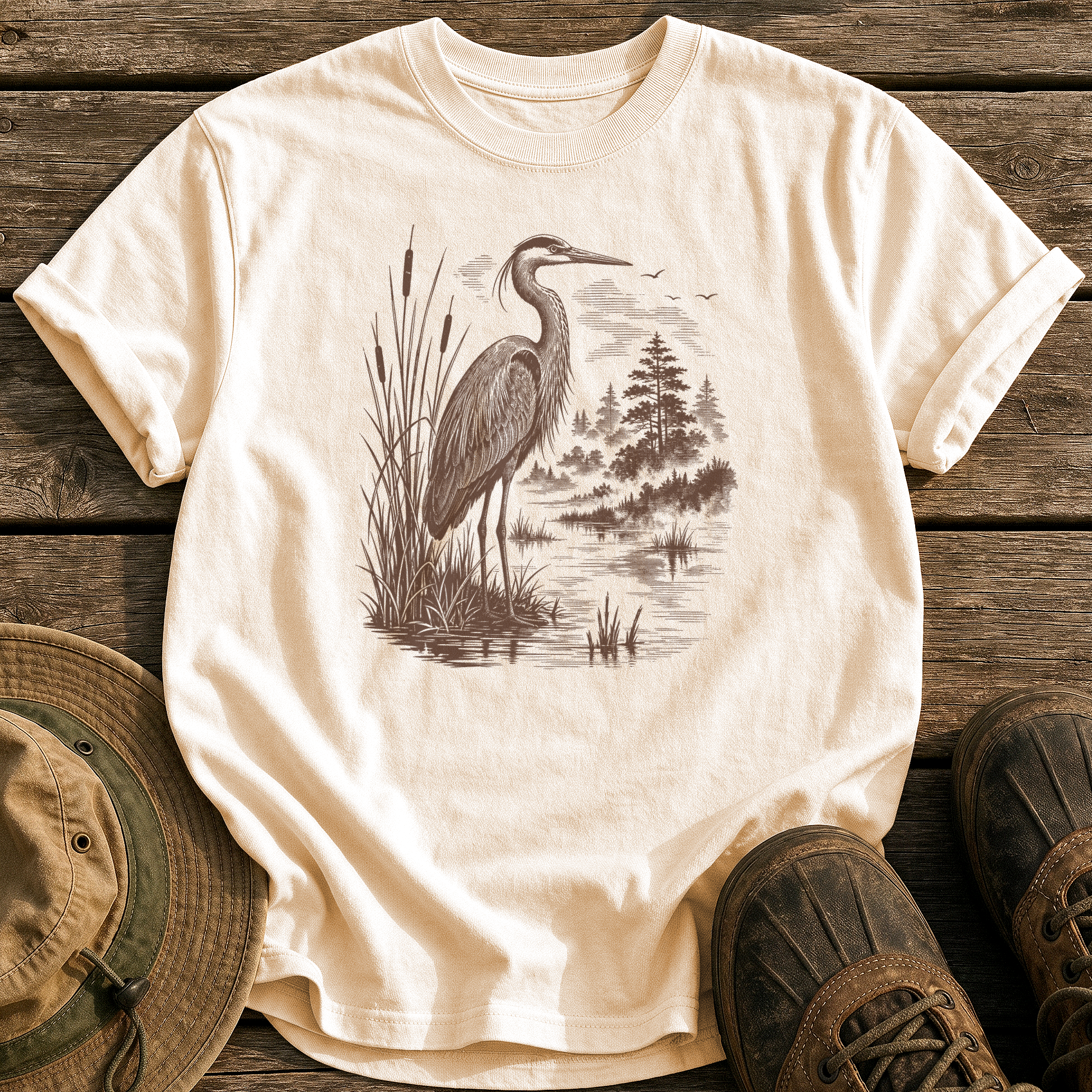 Heron at Dawn tee - Ivory - front
