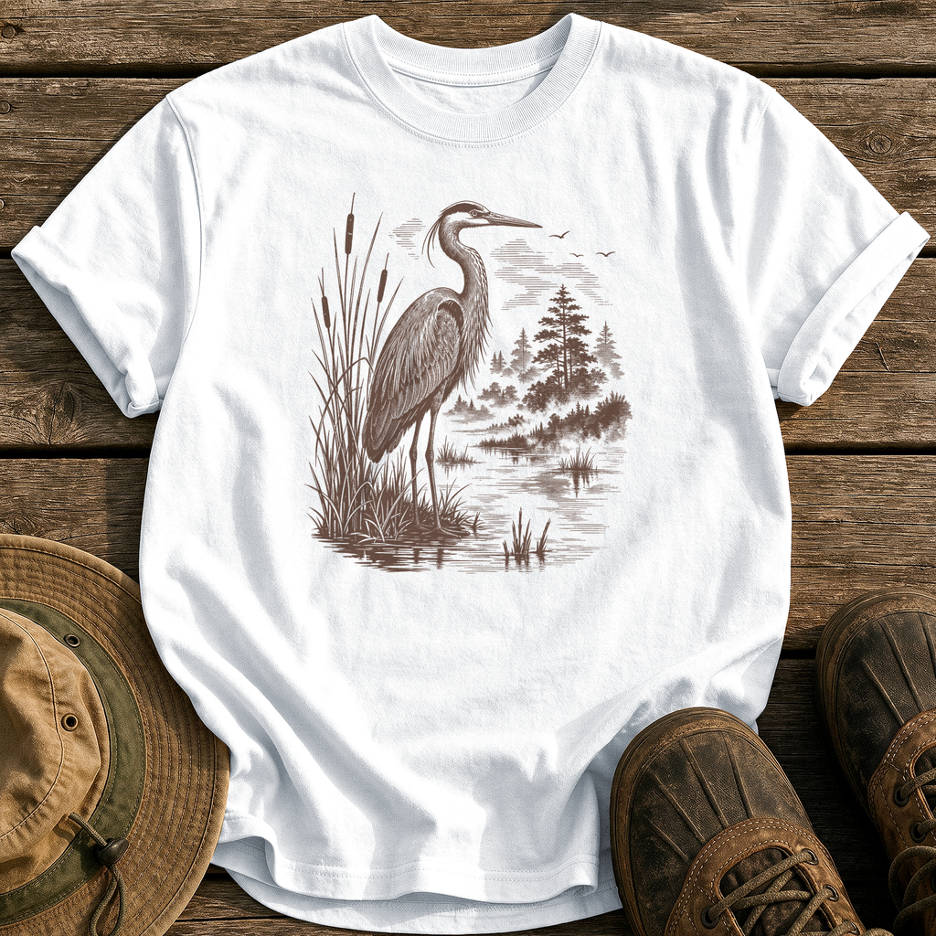 Heron at Dawn tee - White - front