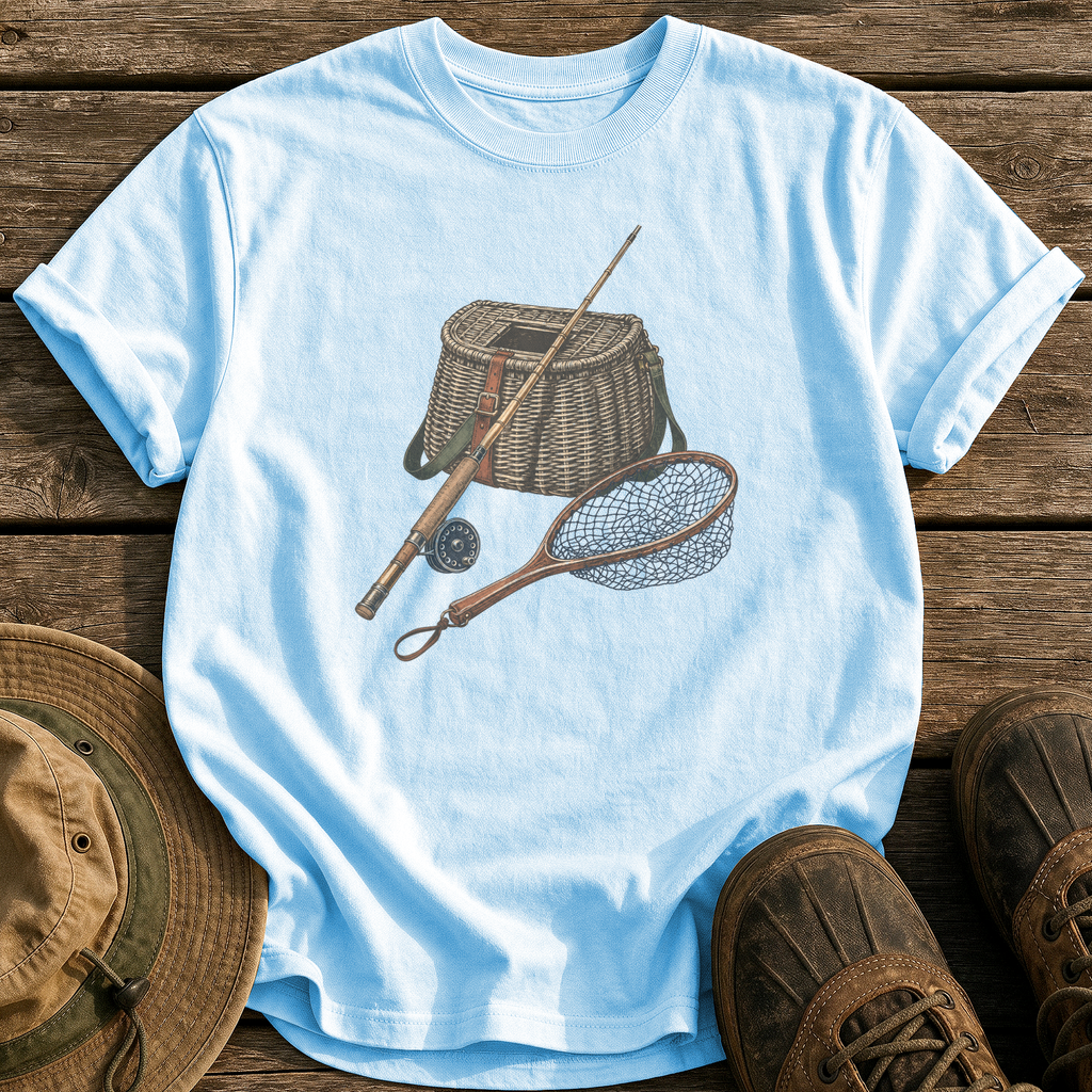 Classic Creel & Fly Rod tee - Chambray - front