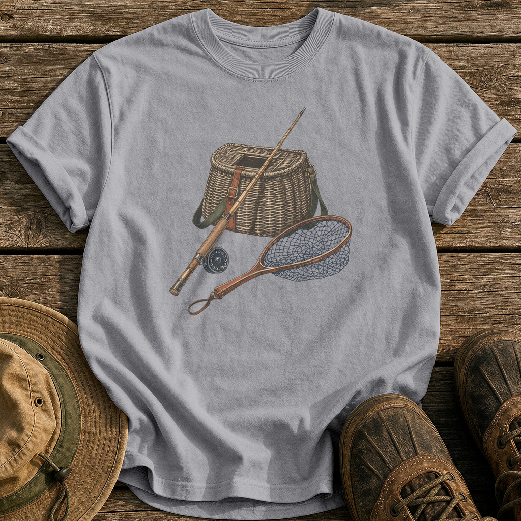 Classic Creel & Fly Rod tee - Grey - front