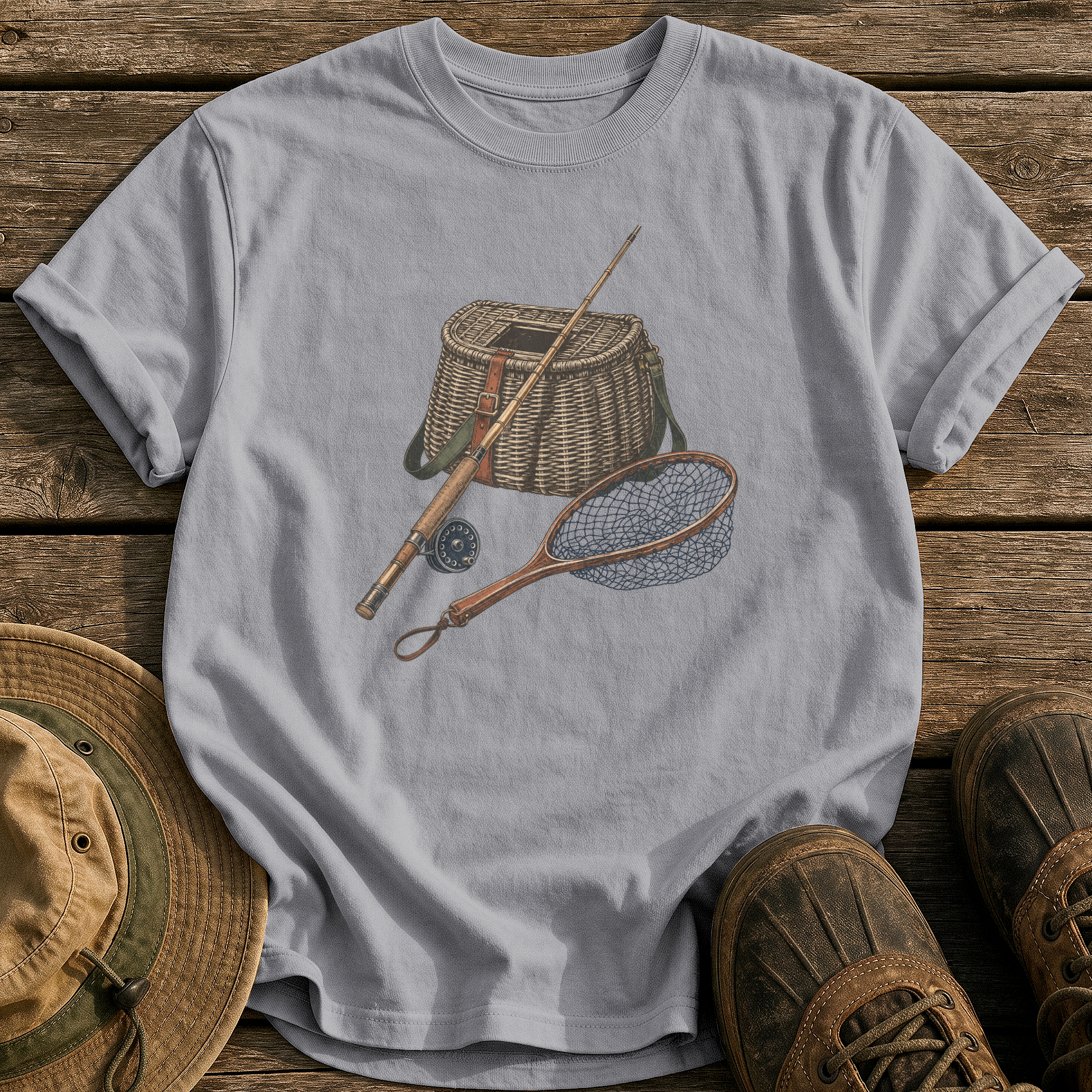 Classic Creel & Fly Rod tee - Grey - front