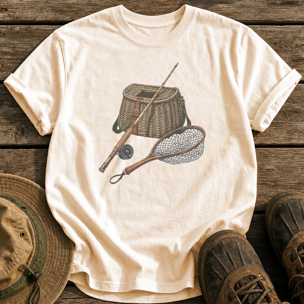 Classic Creel & Fly Rod tee - Ivory - front