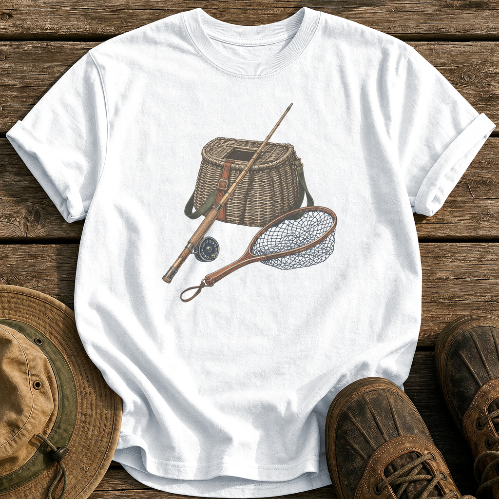 Classic Creel & Fly Rod tee - White - front