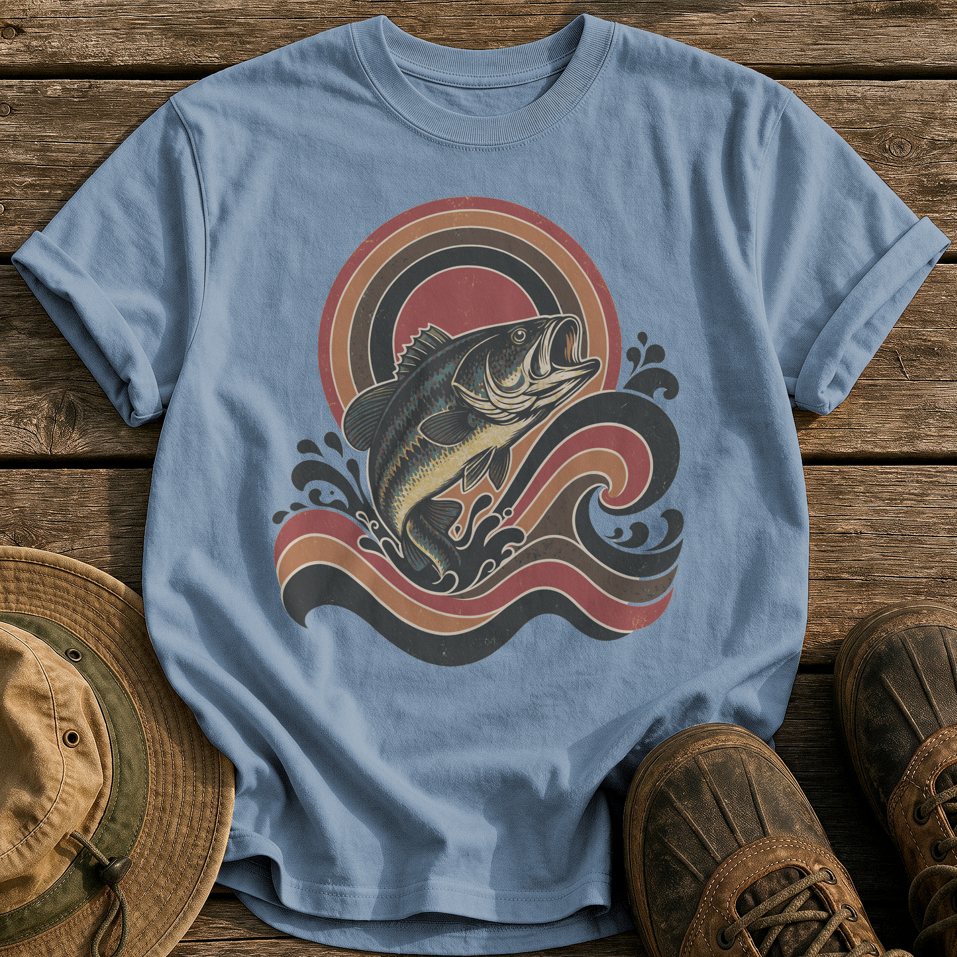Retro Wave Bass tee - Blue Jean - front