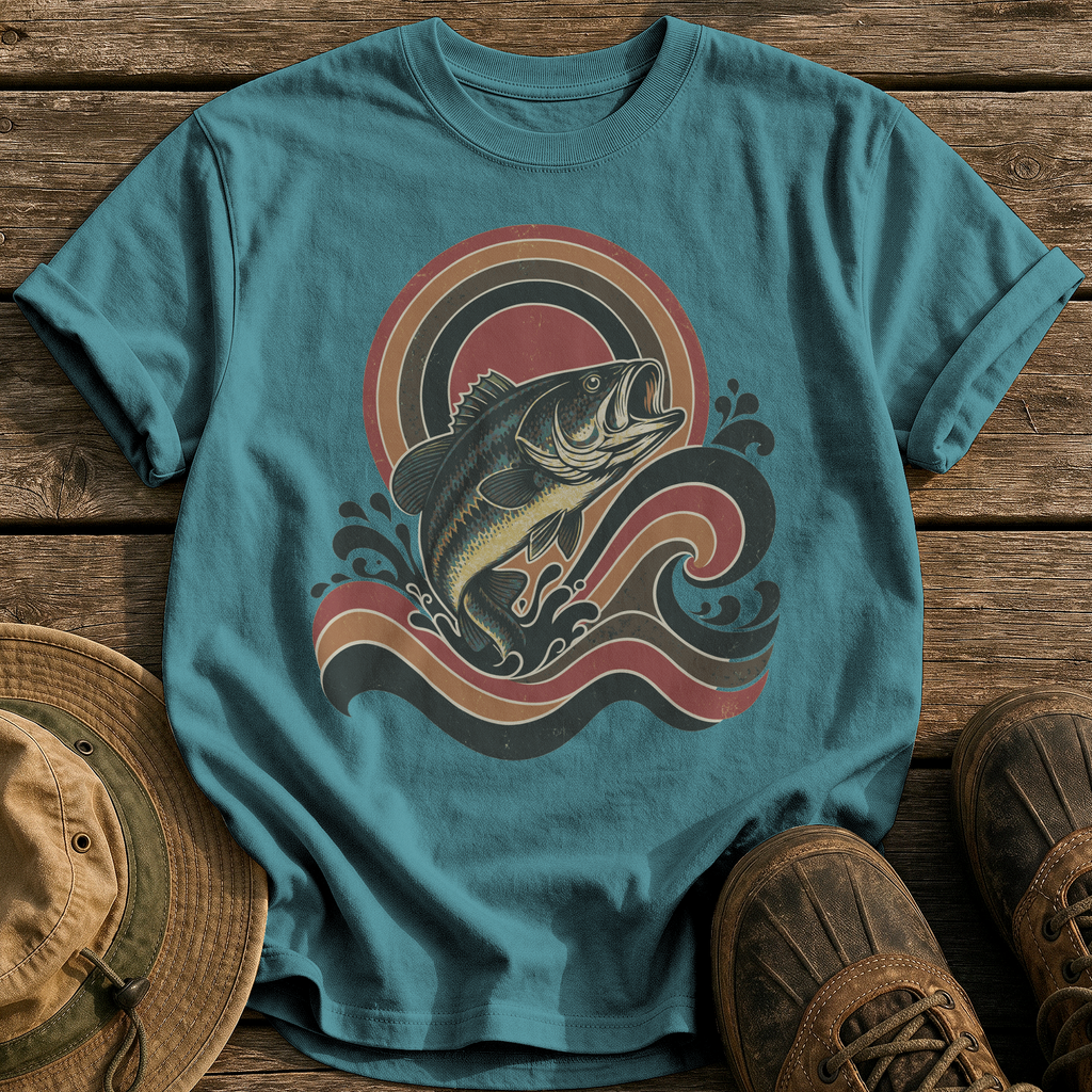 Retro Wave Bass tee - Blue Spruce - front
