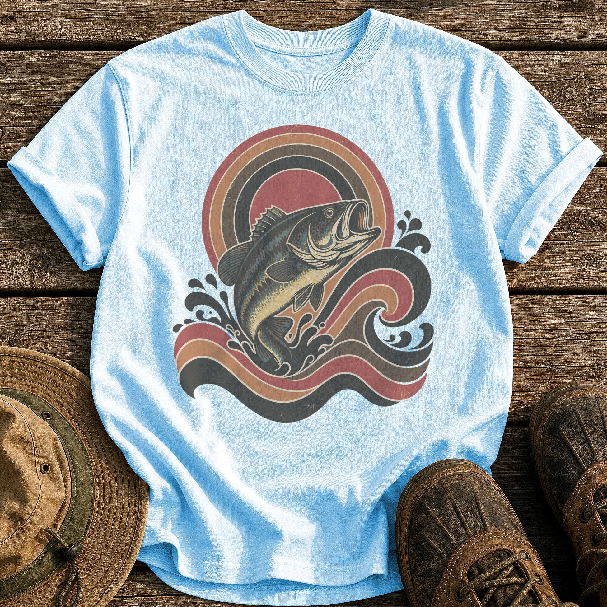Retro Wave Bass tee - Chambray - front