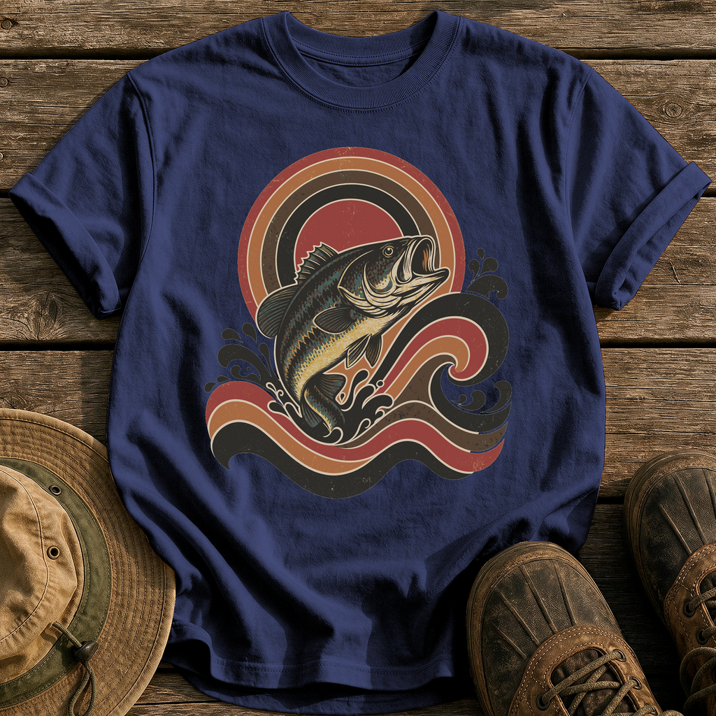 Retro Wave Bass tee - True Navy - front