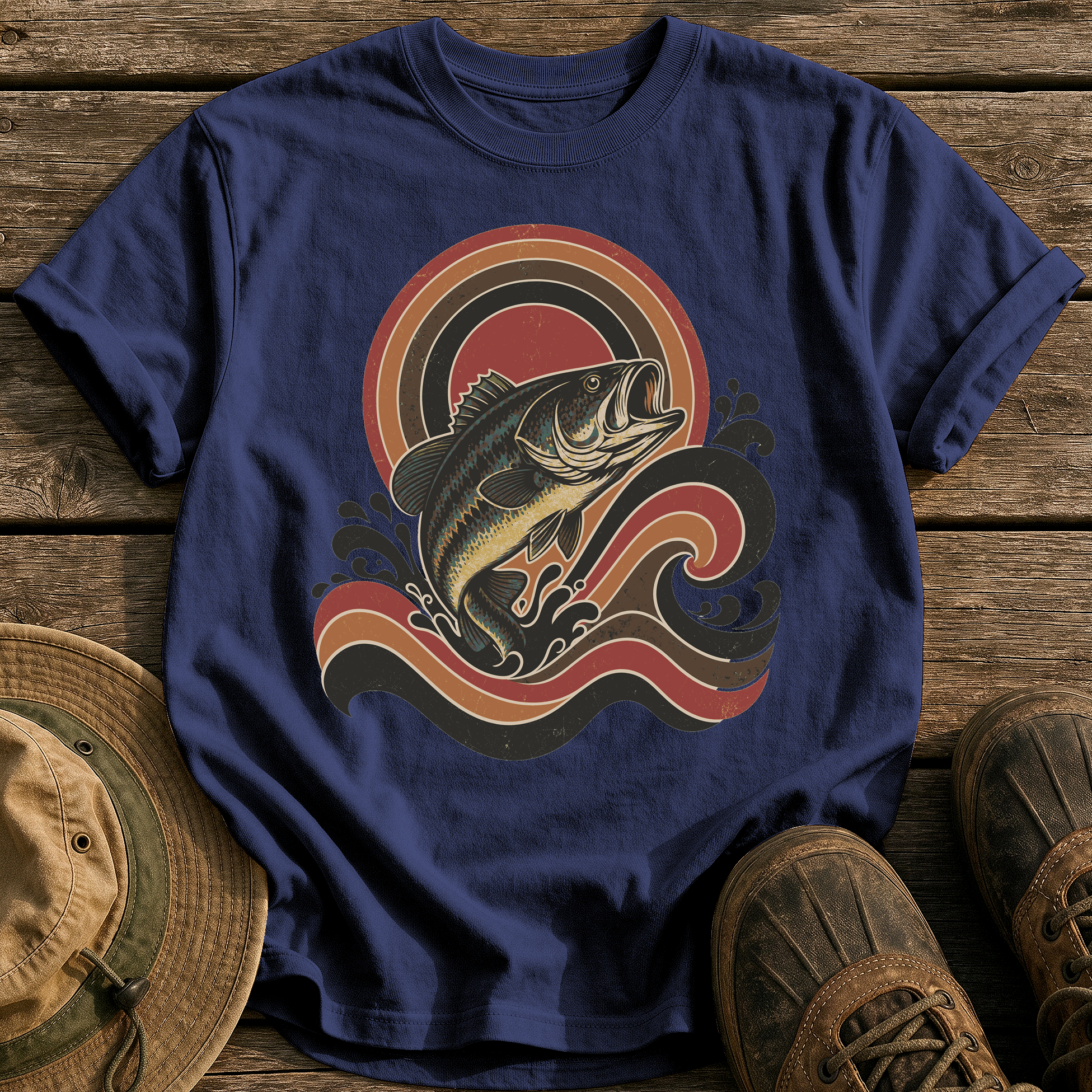 Retro Wave Bass tee - True Navy - front