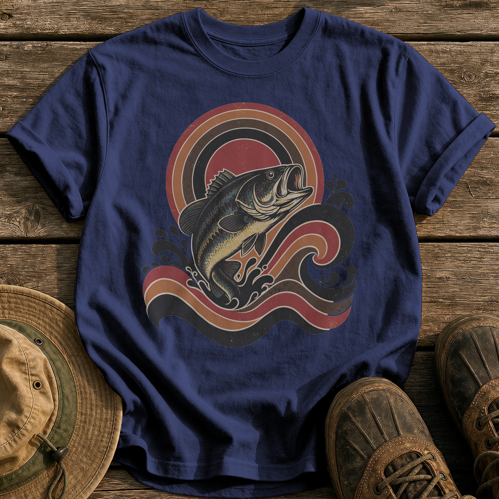 Retro Wave Bass tee - True Navy - front