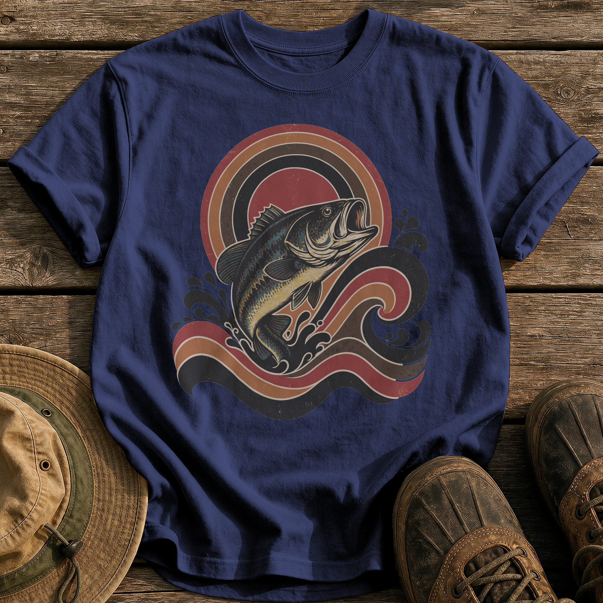 Retro Wave Bass tee - True Navy - front