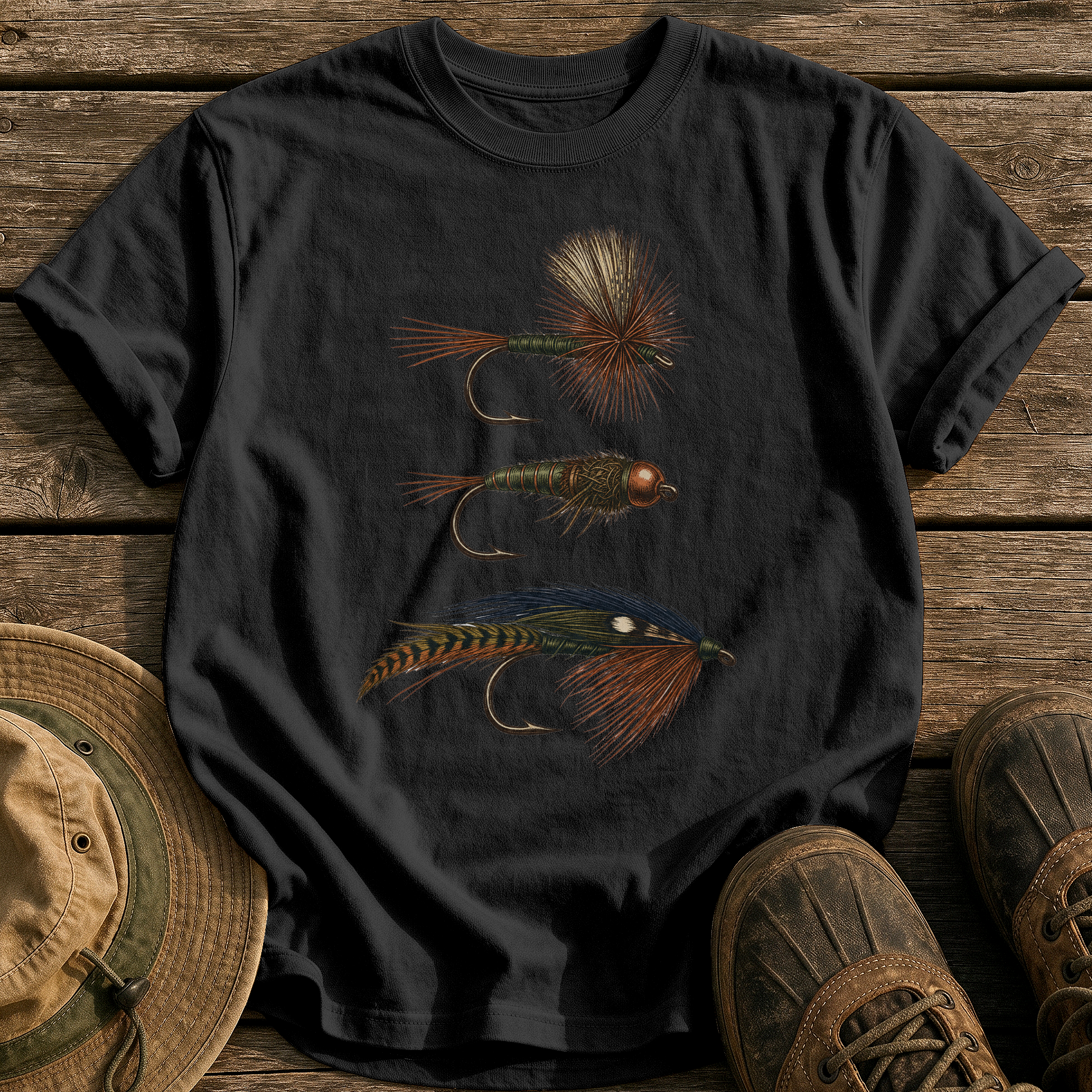 Hand-Tied Flies tee - Black - front