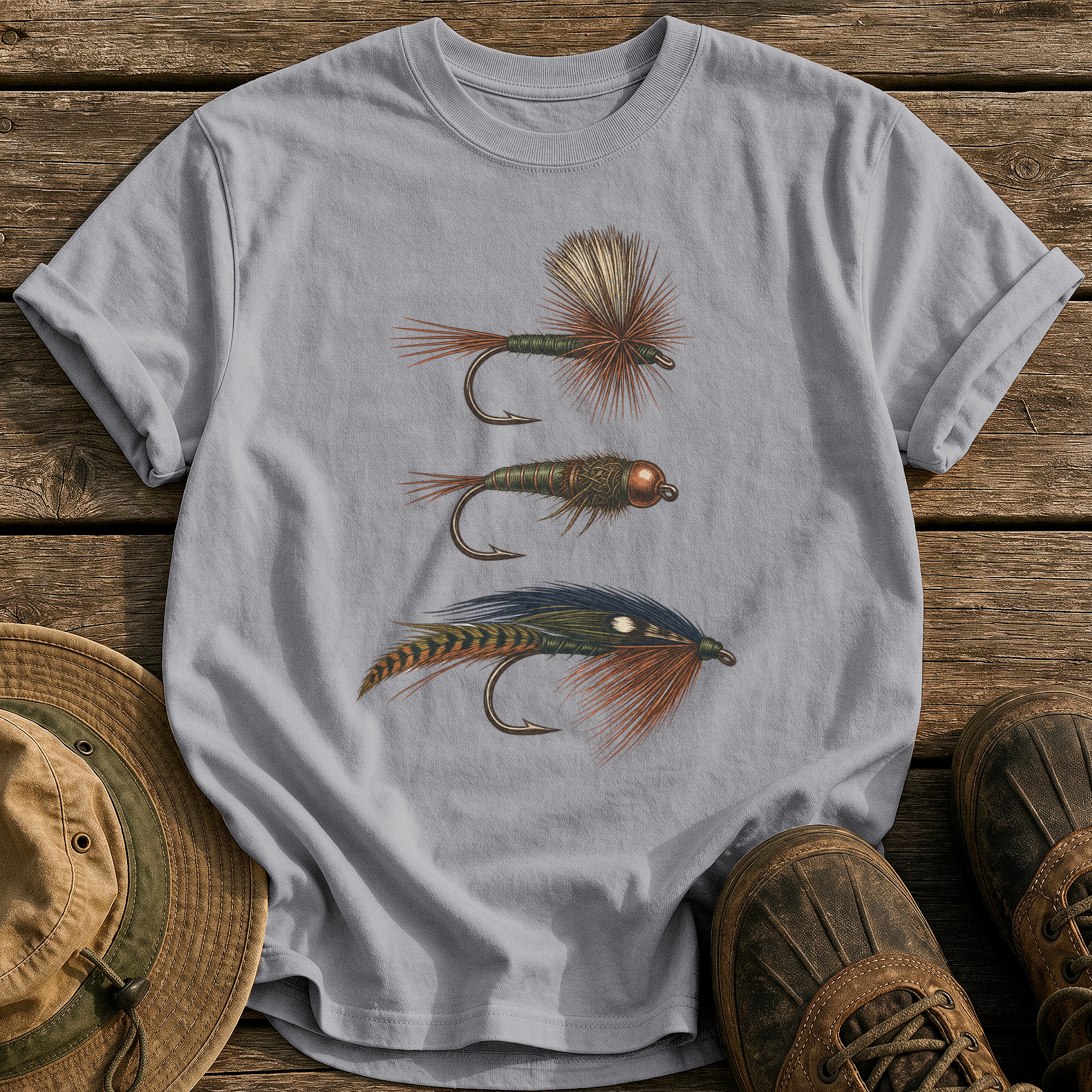 Hand-Tied Flies tee - Grey - front