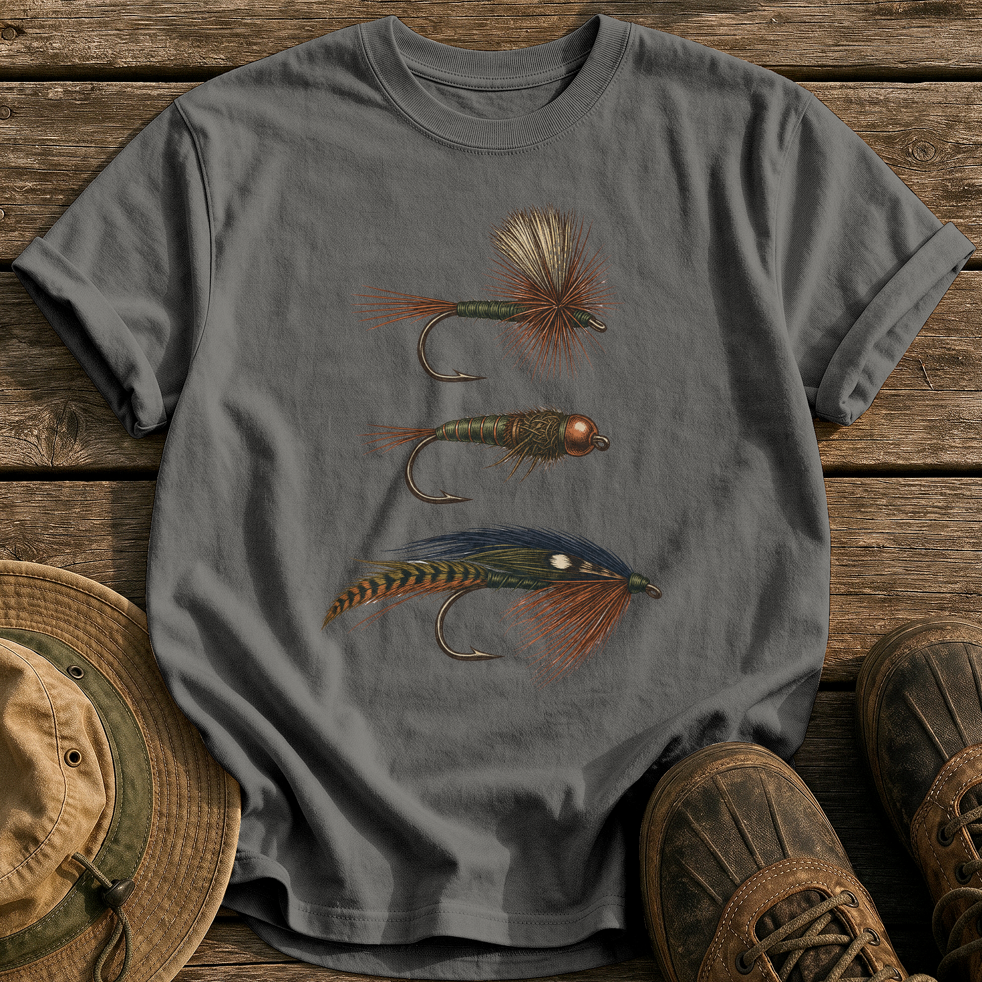 Hand-Tied Flies tee - Pepper - front