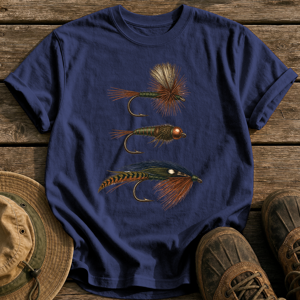 Hand-Tied Flies tee - True Navy - front