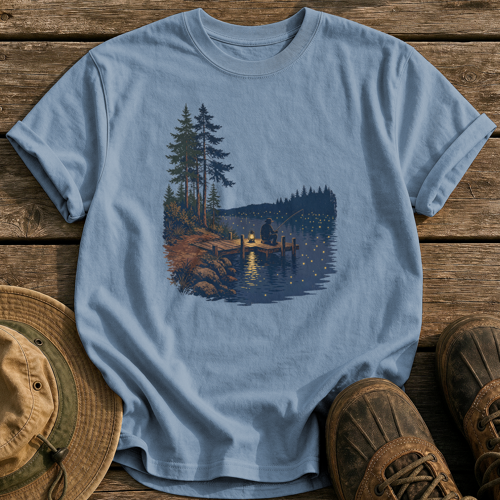 Fireflies & Lantern Light tee - Blue Jean - front