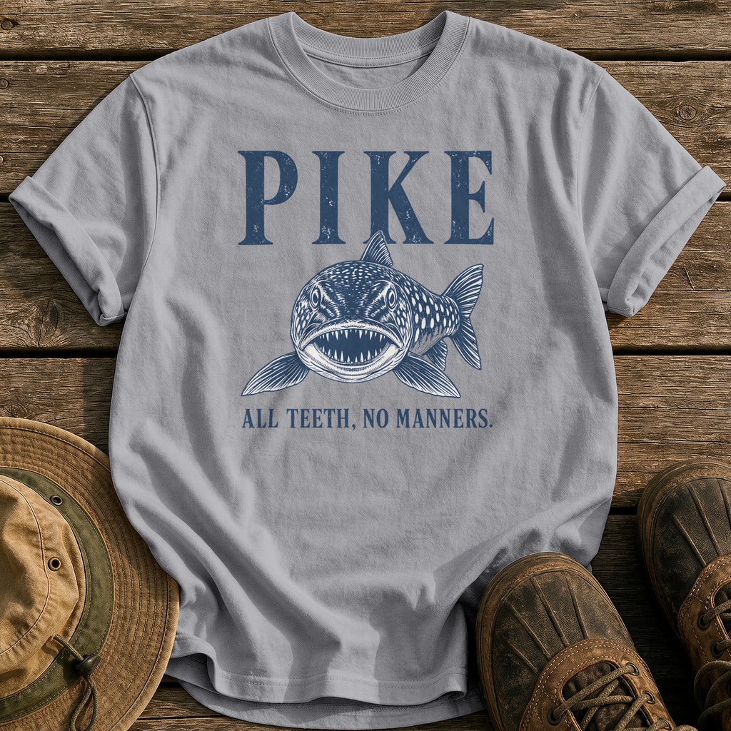 Pike: All Teeth, No Manners tee - Grey - front