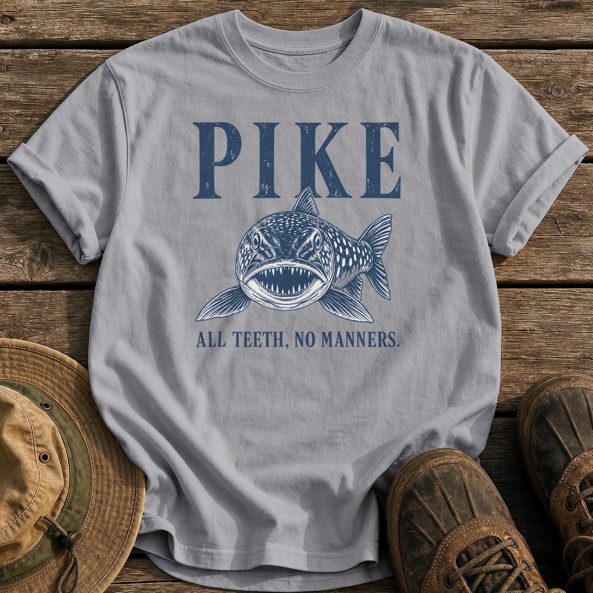 Pike: All Teeth, No Manners tee - Grey - front