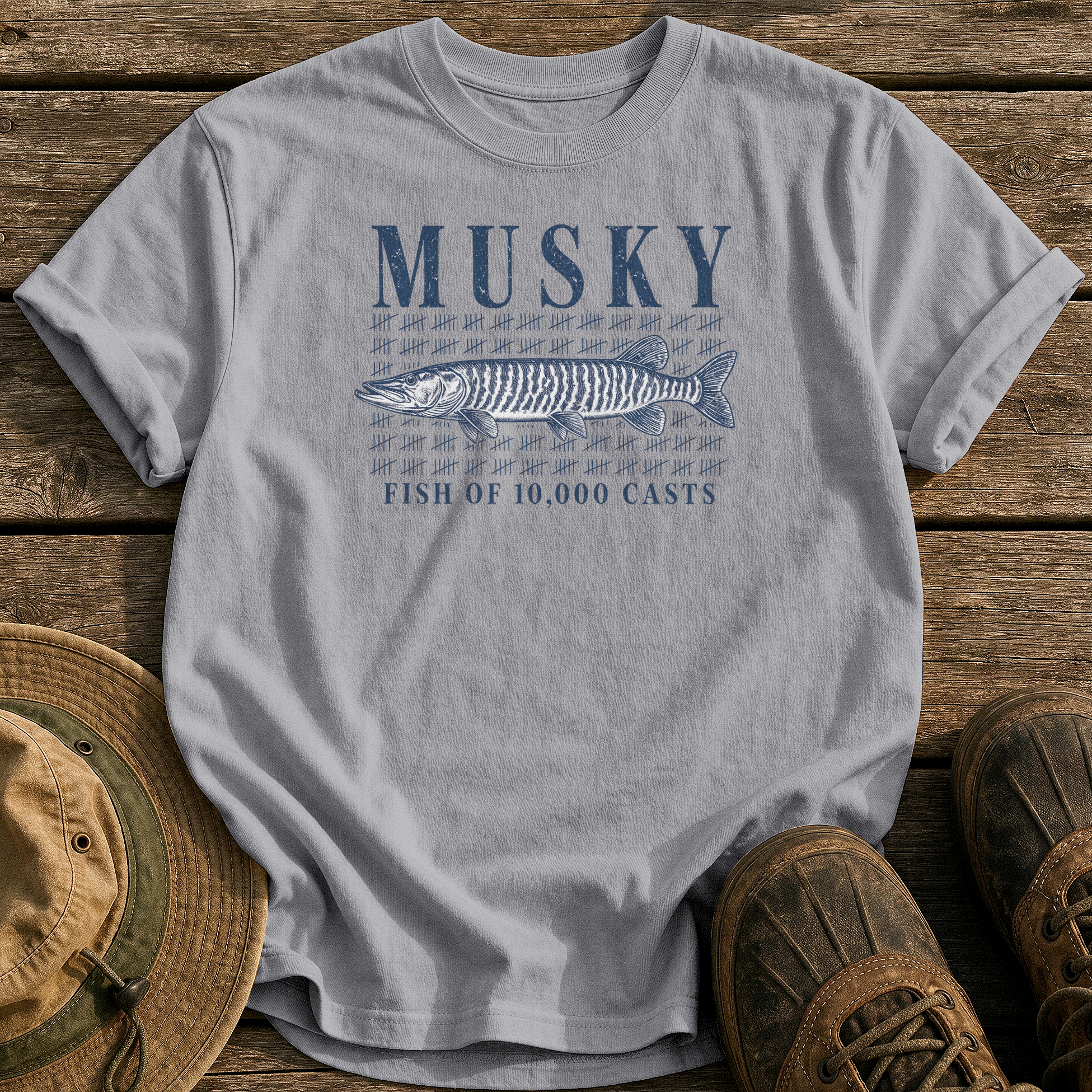 Musky: 10,000 Casts tee - Grey - front