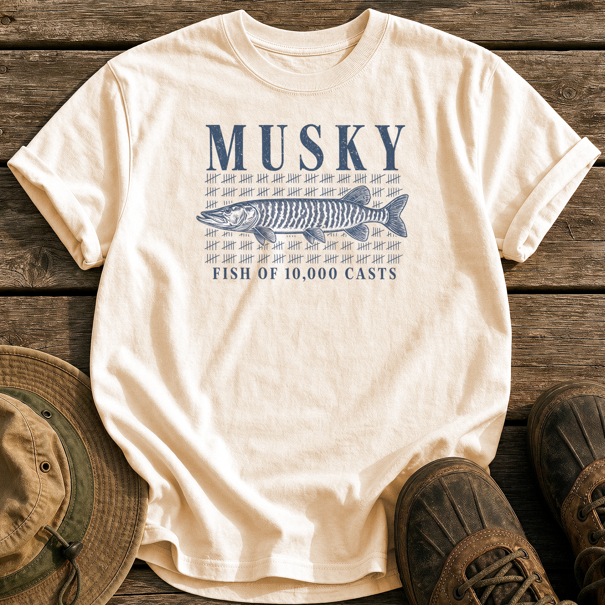 Musky: 10,000 Casts tee - Ivory - front
