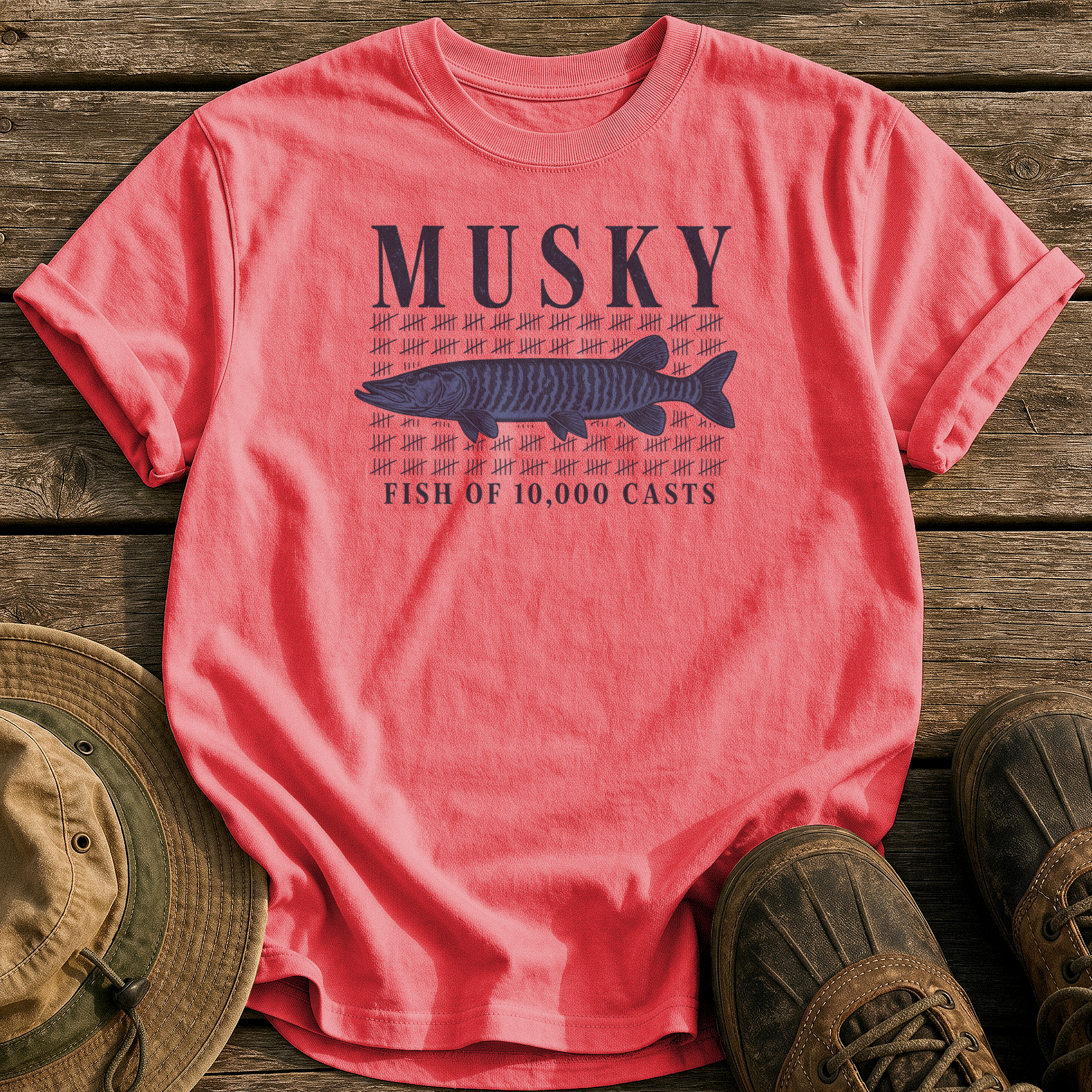 Musky: 10,000 Casts tee - Watermelon - front