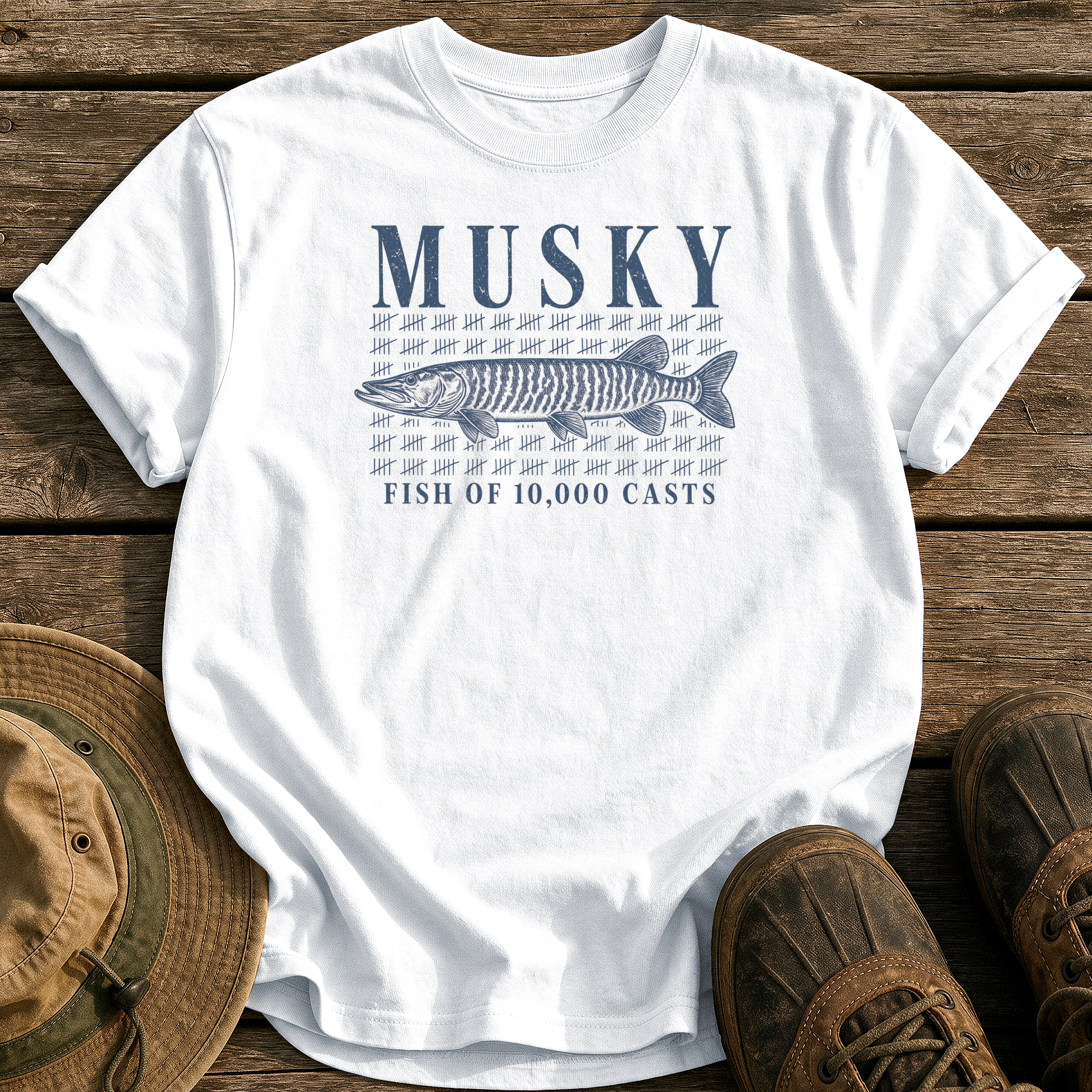 Musky: 10,000 Casts tee - White - front