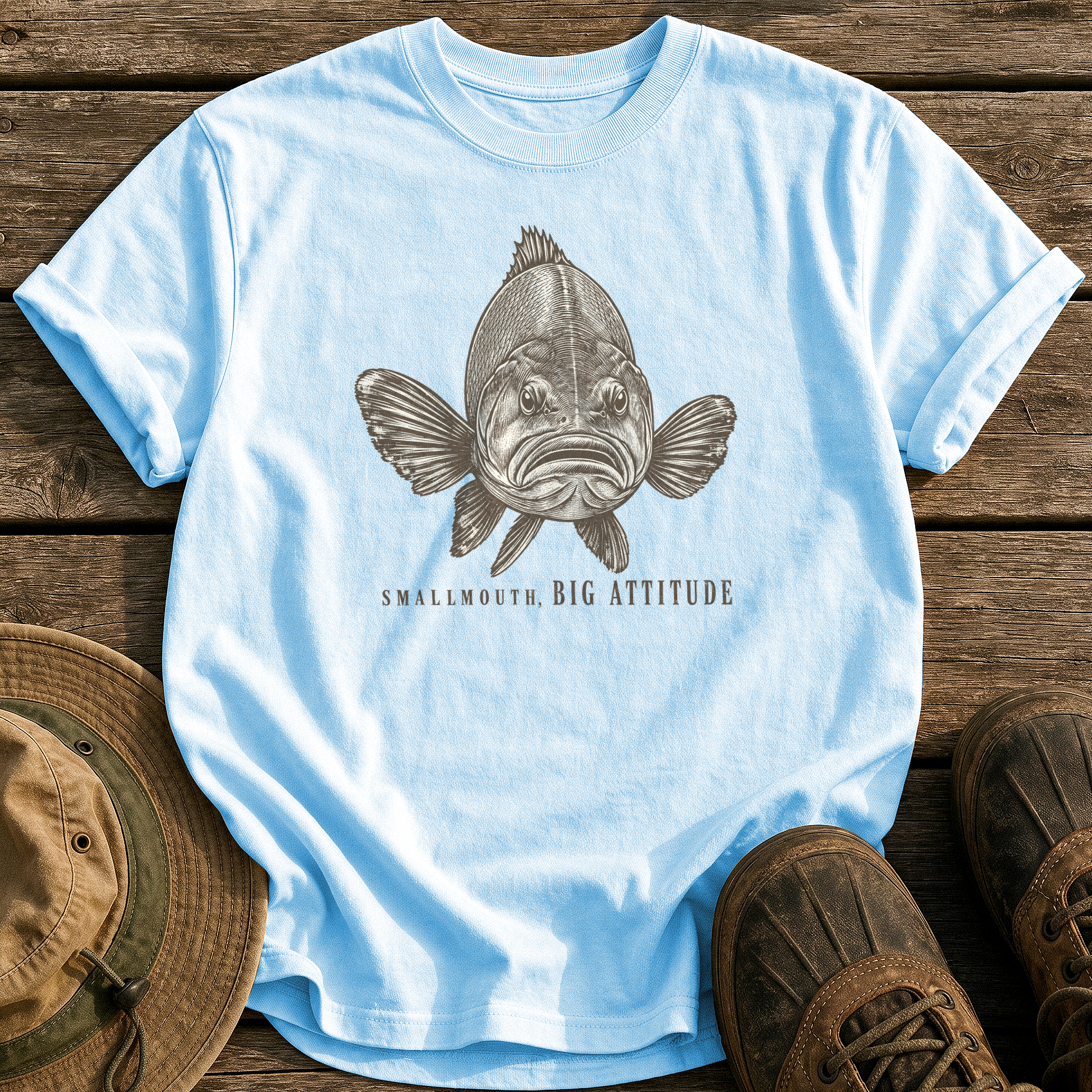 Smallmouth, Big Attitude tee - Chambray - front