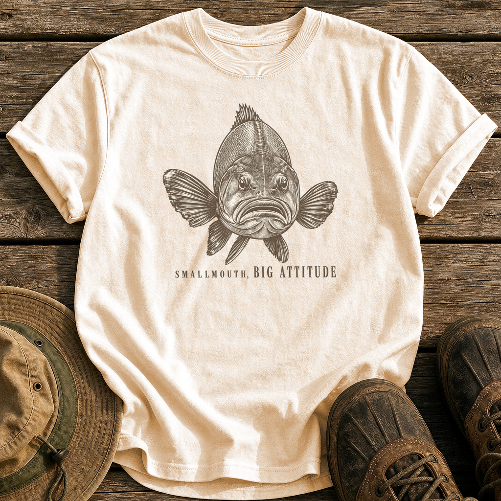 Smallmouth, Big Attitude tee - Ivory - front