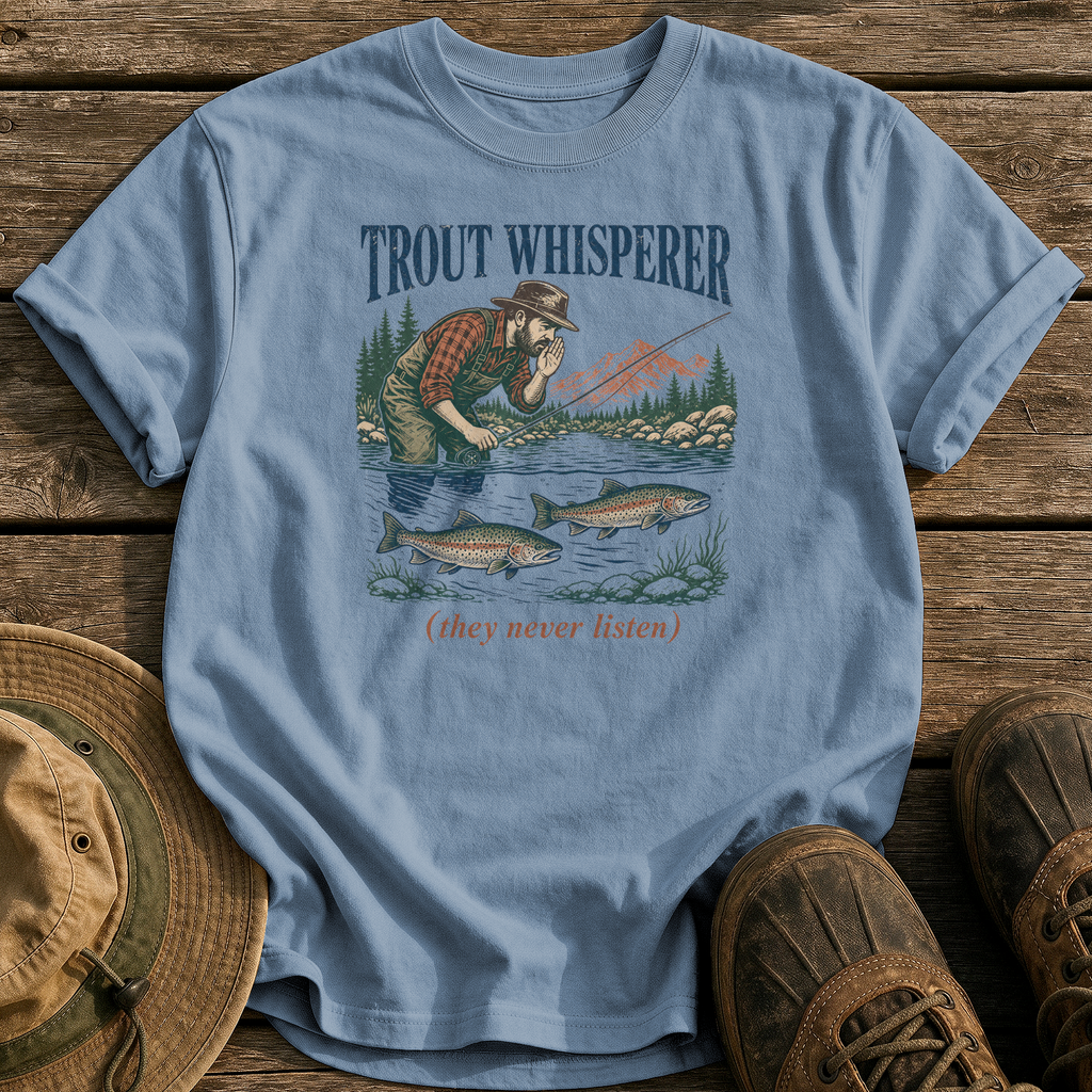 Trout Whisperer tee - Blue Jean - front