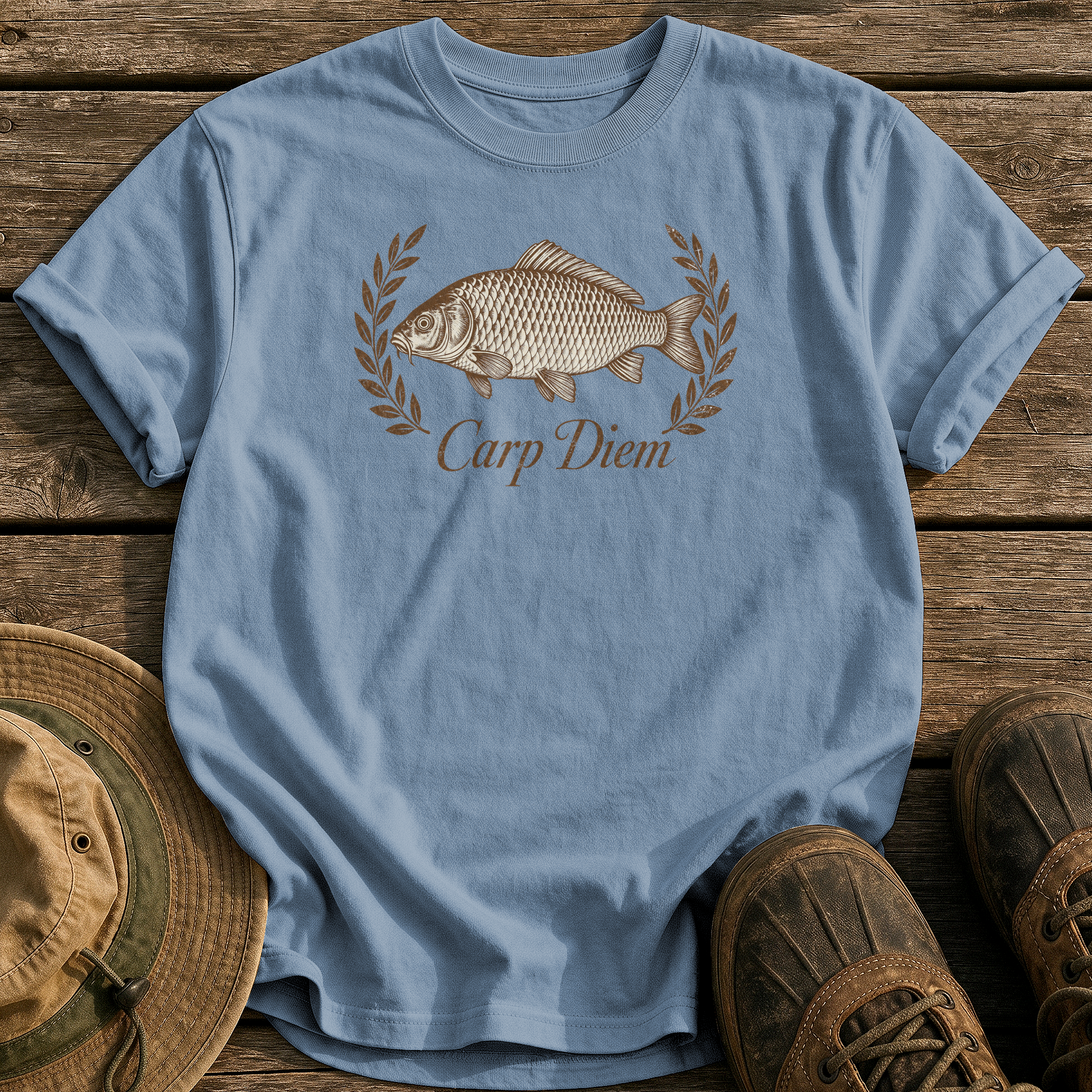 Carp Diem tee - Blue Jean - front