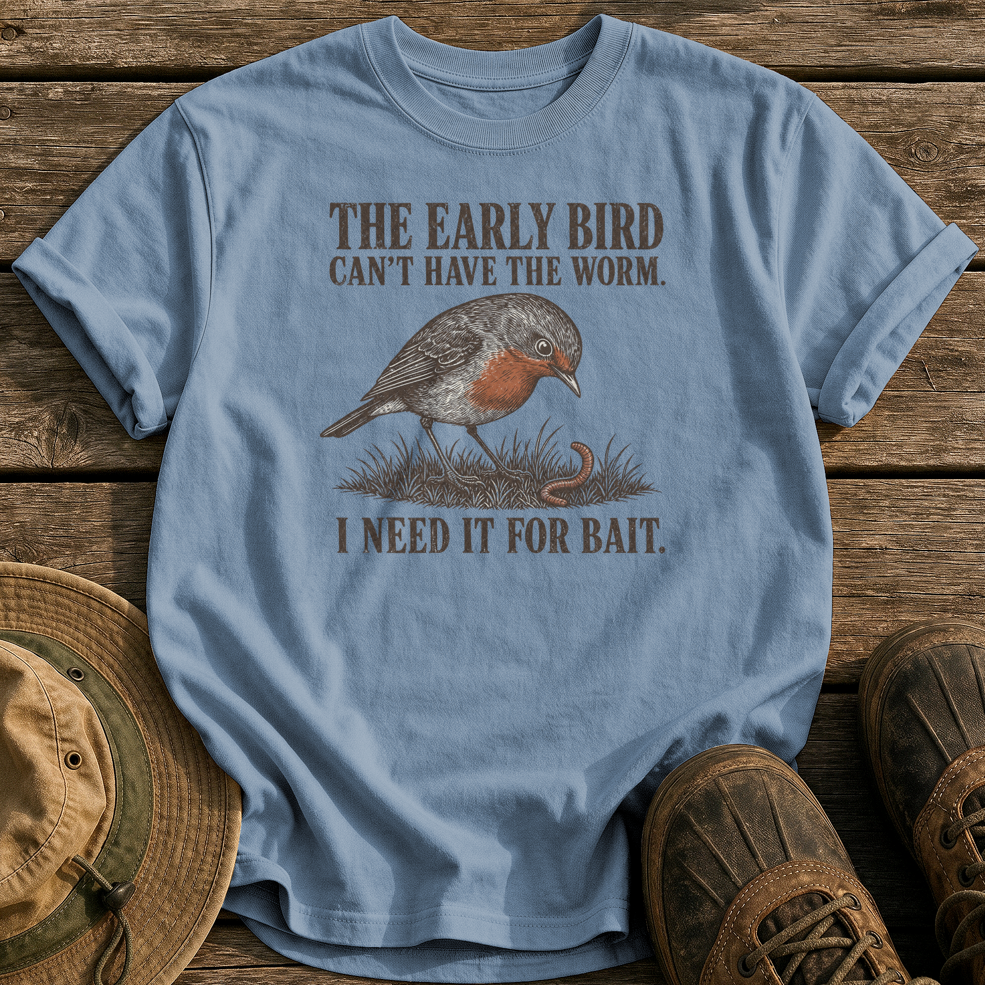 Early Bird Can't Have It tee - Blue Jean - front