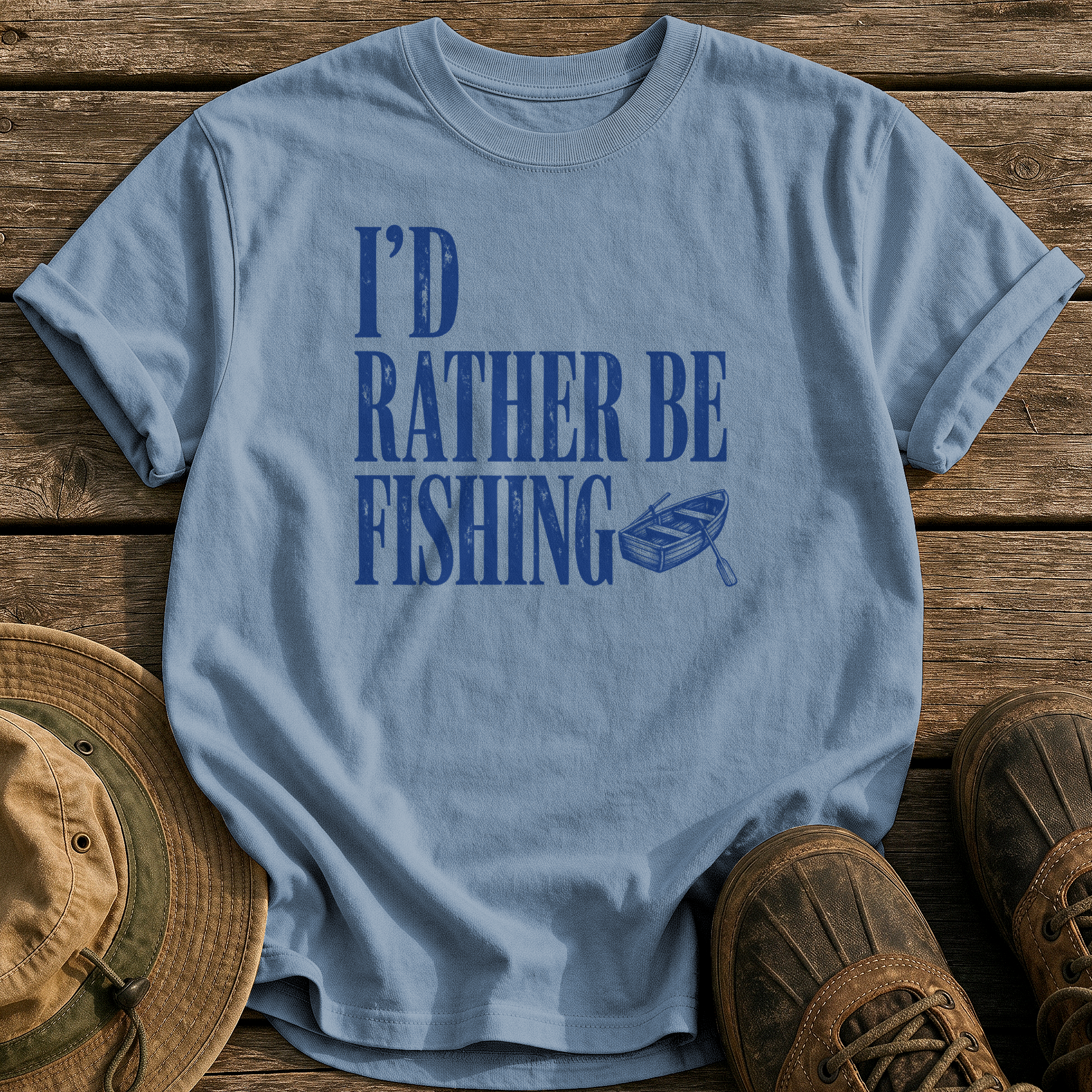 I'd Rather Be Fishing tee - Blue Jean - front