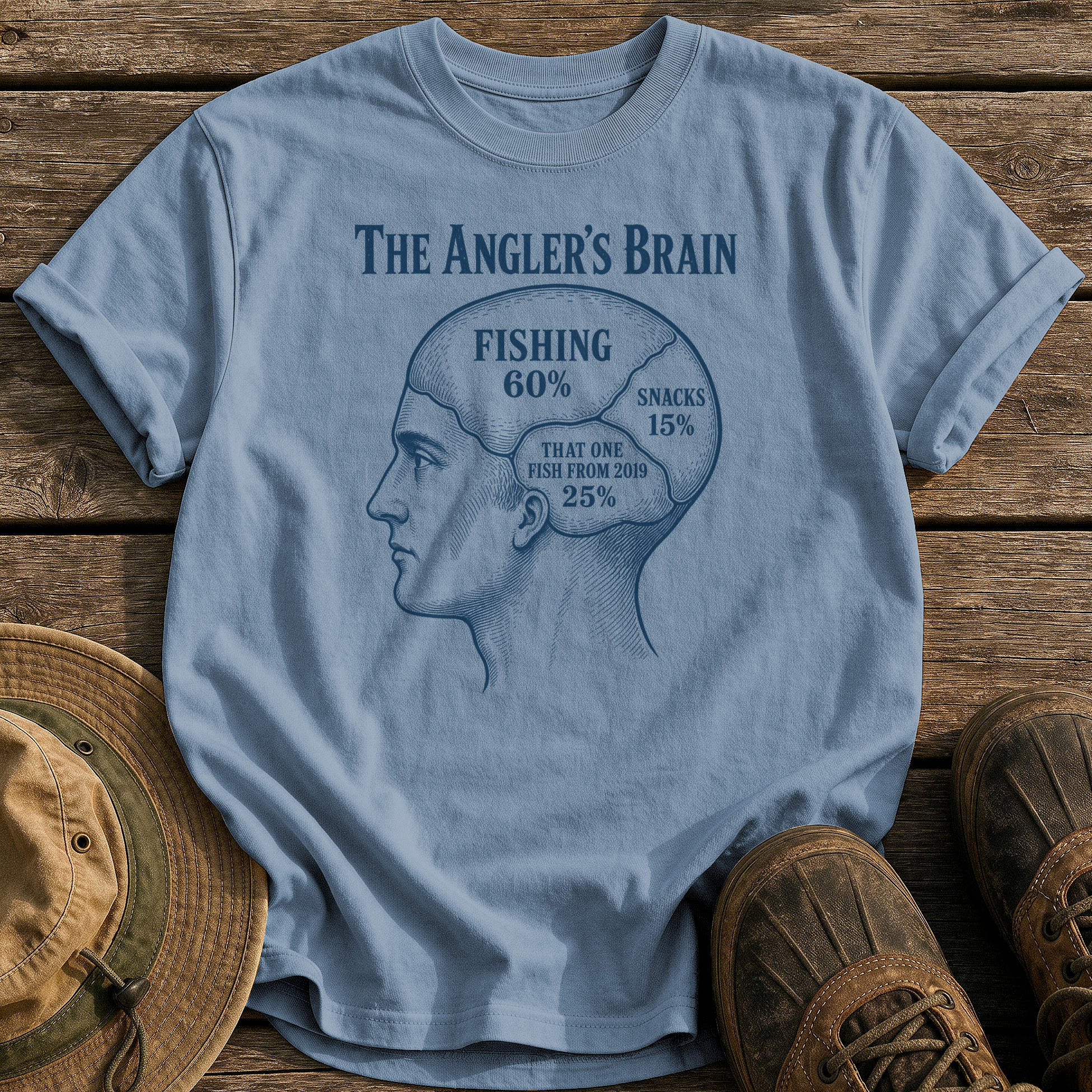 The Angler's Brain tee - Blue Jean - front