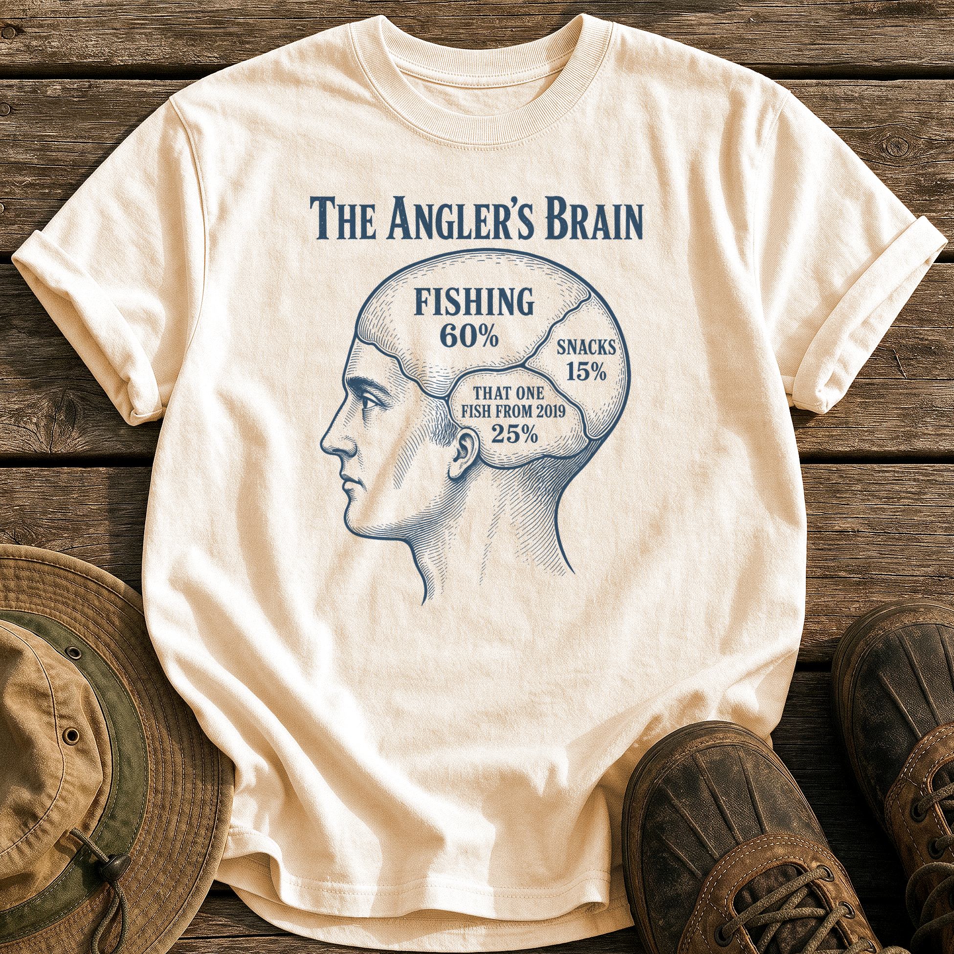 The Angler's Brain tee - Ivory - front