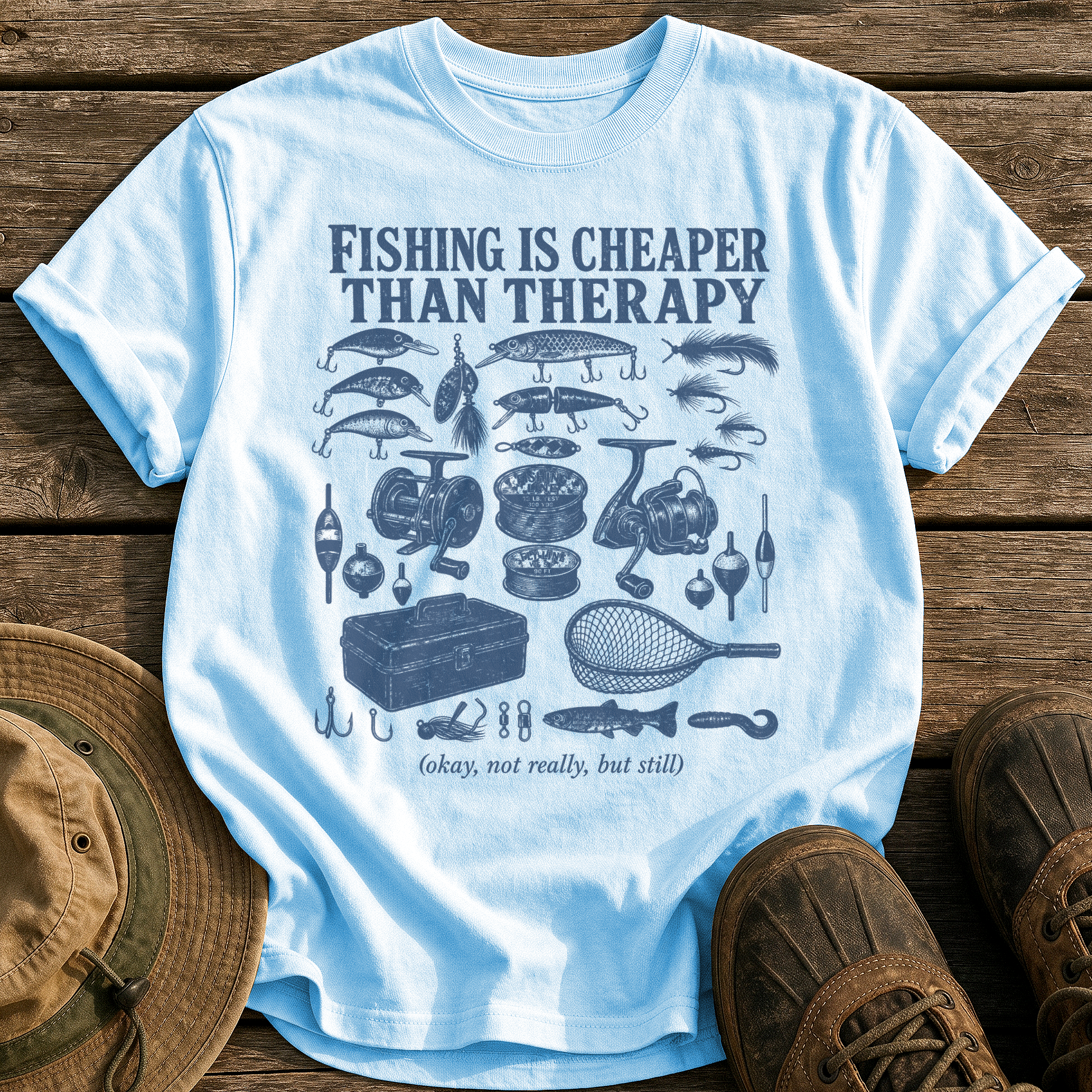 Fishing Is Cheaper Than Therapy tee - Chambray - front